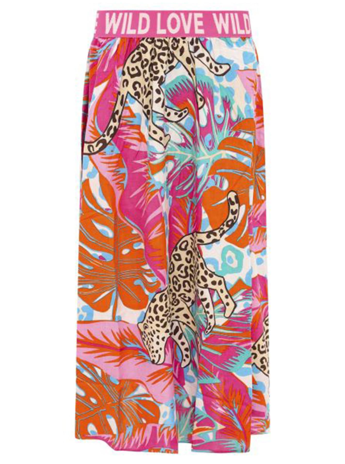 Zwillingsherz Maxirock »"Dschungel Leopard"« Animal-Print, bunten Blättern, Schriftzug, Viskose, knöchellang