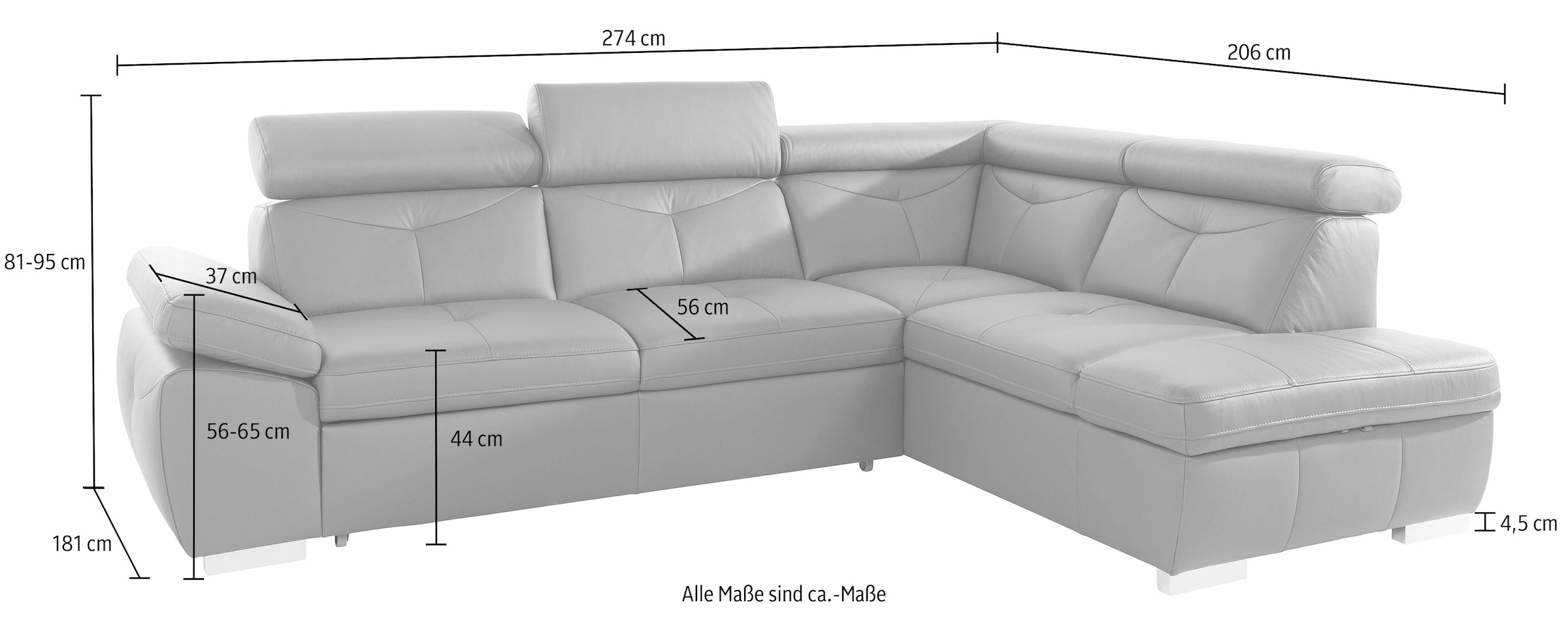 exxpo - sofa fashion Ecksofa »Spring, super bequem und komfortabel mit Armteil- und Kopfteilfunktion«, wahlweise mit Bettfunktion und Bettkasten, L-Form