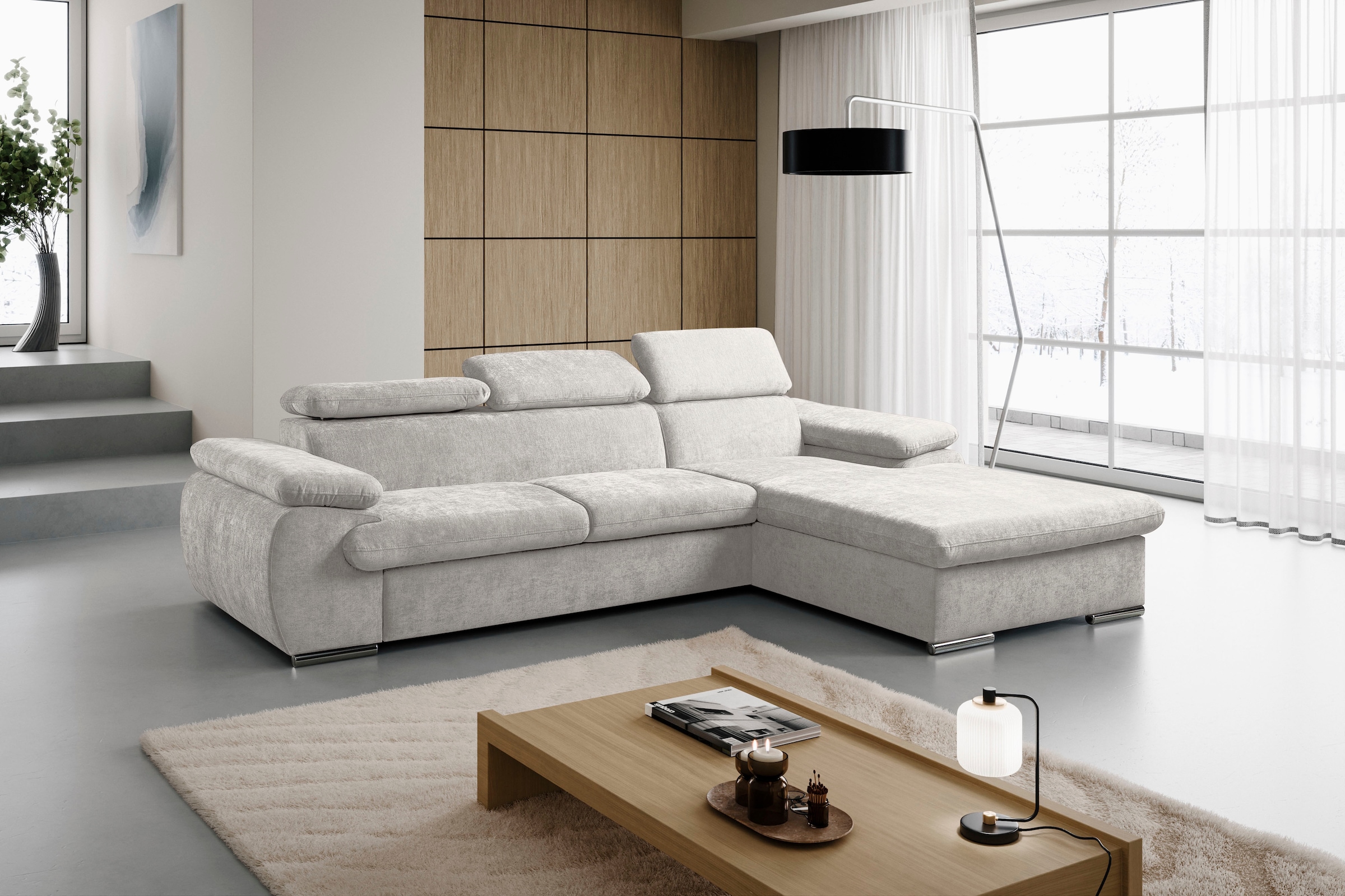 WERK2 Ecksofa »Cosmo 282 cm breit, Multifunktionen, Bettfunktion« Chenille, L-Form, XXL, Schlaffunktion, Bettkasten