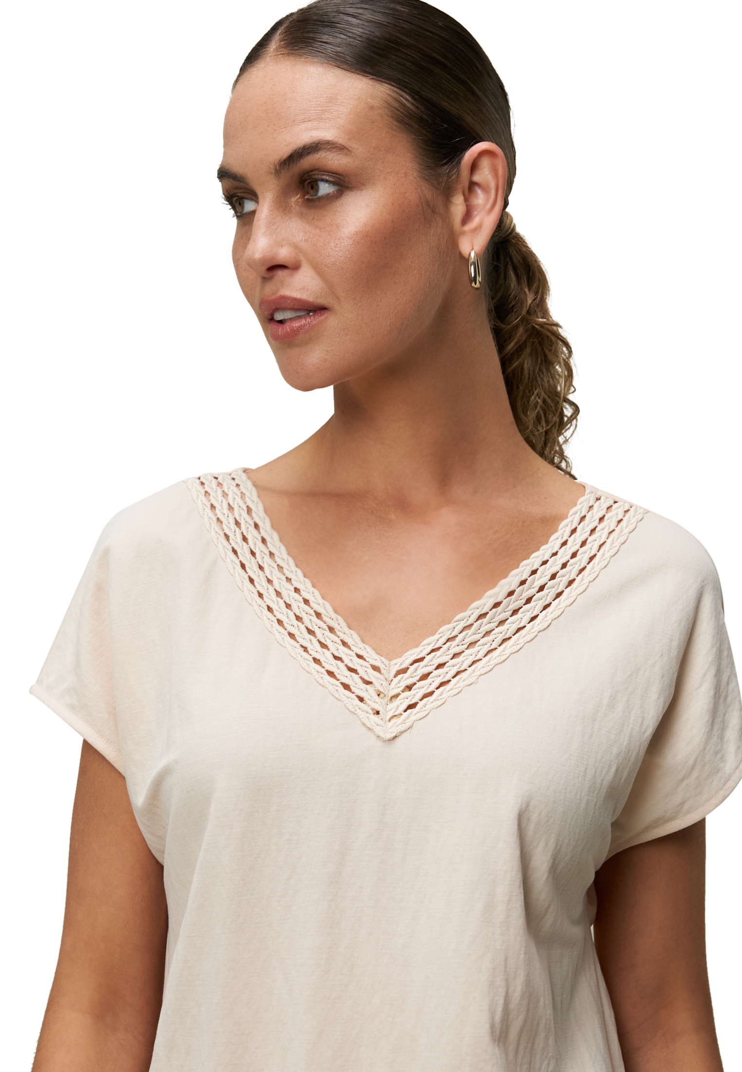 Zero Shirttop »Shirt mit Ajourbordüre«