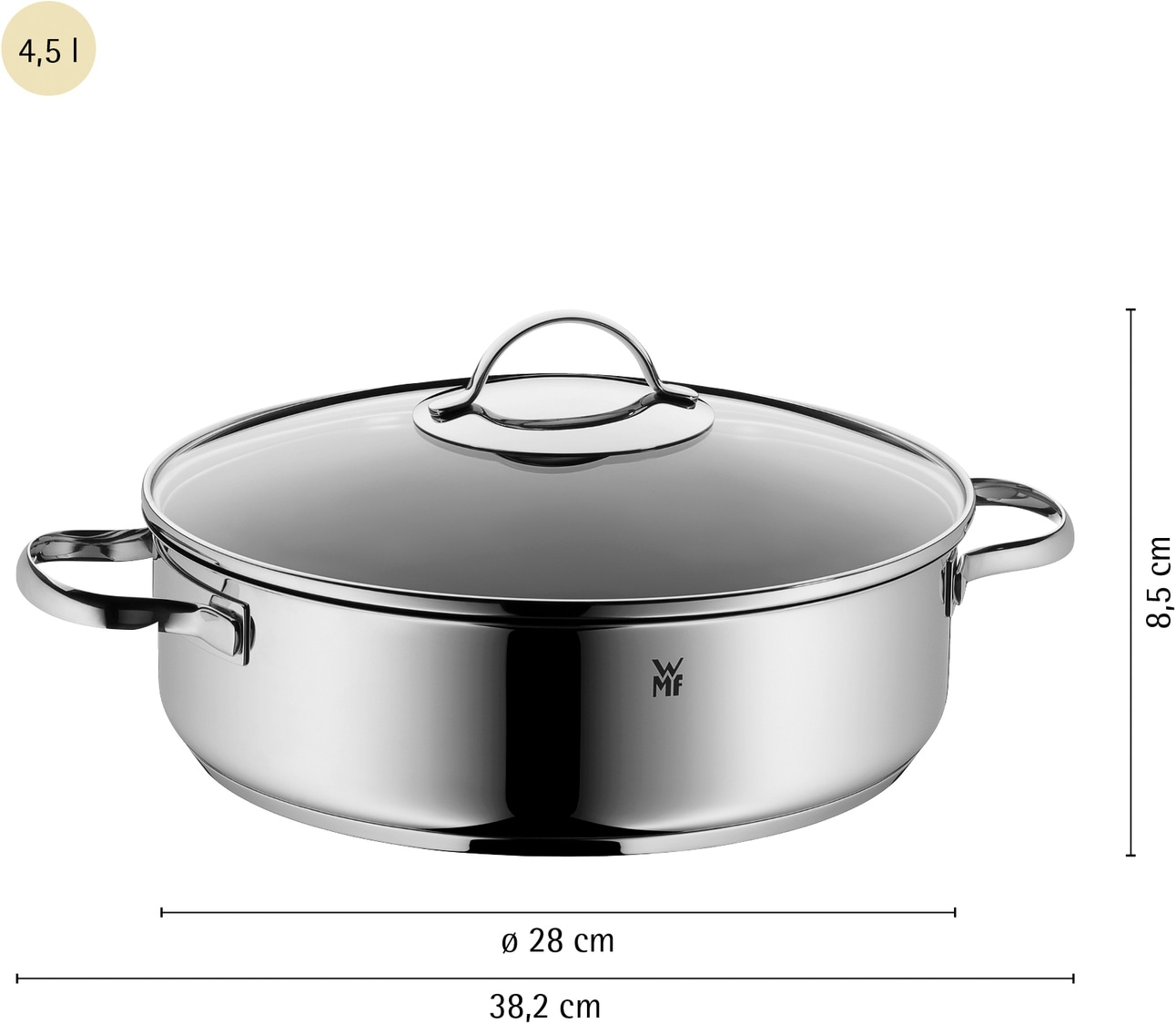 WMF Schmorpfanne »Devil Bräter Ø 28 cm mit Glasdeckel, hoher Rand, Induktion« Cromargan® Edelstahl Rostfrei 18/10 Schmortopf mit Deckel 5l, backofenfest, für alle Herdarten geeignet