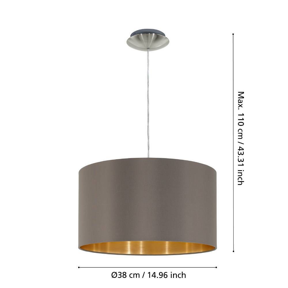EGLO Pendelleuchte »MASERLO Hängelampe, cappuccino, gold, silber, Stoff, elegant, modern«, 1 flammig, Leuchtmittel E27 | ohne Leuchtmittel, Pendelleuchte, Pendellampe, Wohnzimmer, Esszimmer, gemütlich, 110x38cm