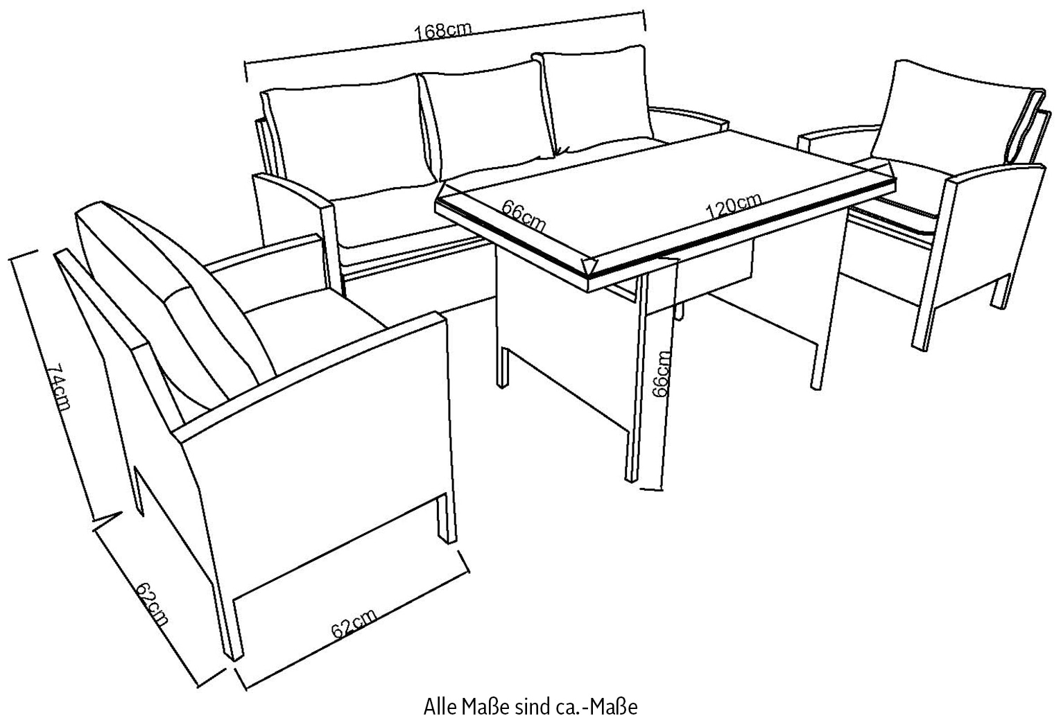 KONIFERA Gartenlounge-Set »»Brooklyn««, (Set, 12 tlg., 1x 3er Sofabank, 2 Sessel, Tisch 66x120x74 cm, inkl. Auflagen), Stahl/Polyrattan