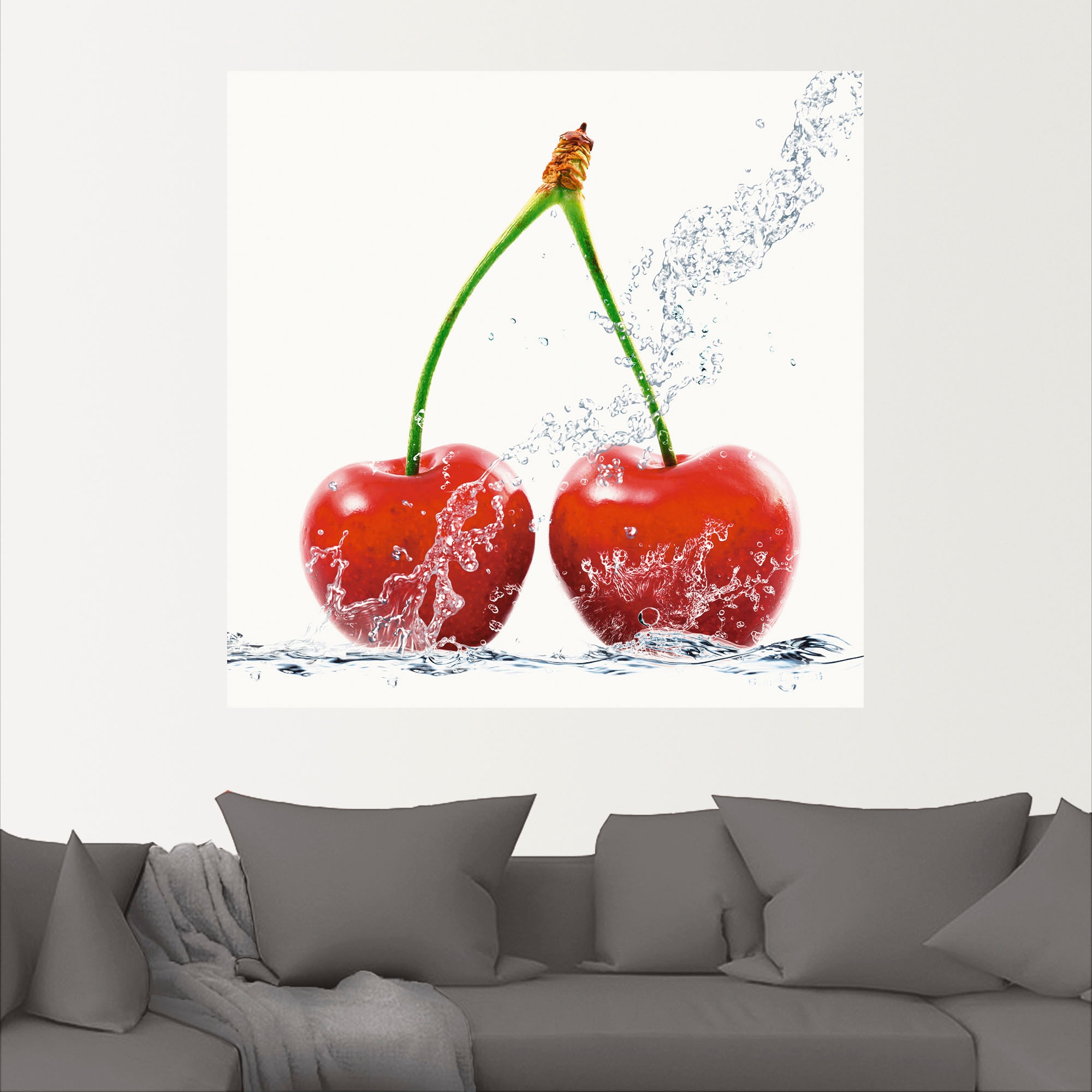 Artland Wandbild »Kirschen mit Spritzwasser«, Lebensmittel, (1 St.), als Leinwandbild, Wandaufkleber in verschied. Größen