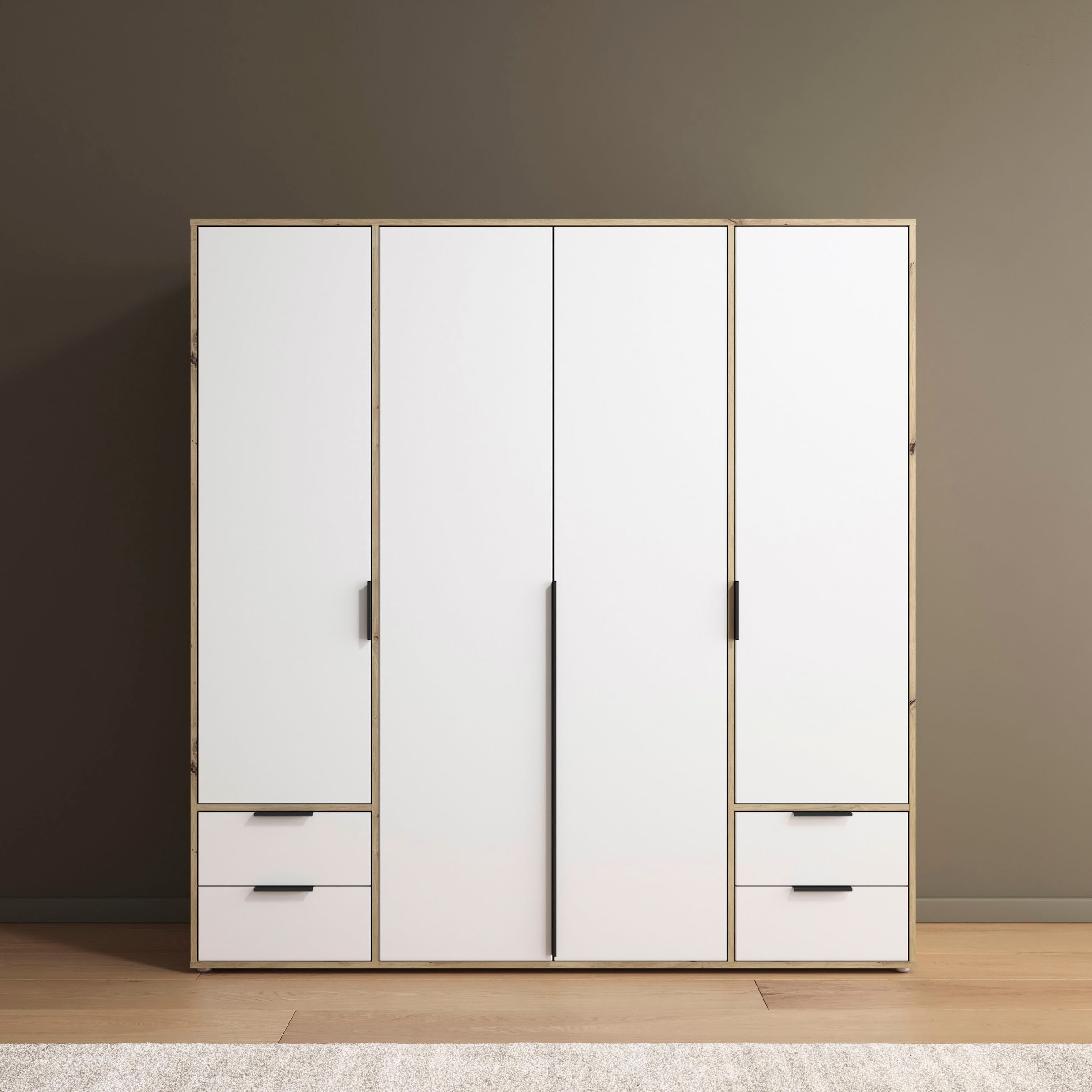 rauch Drehtürenschrank »Kleiderschrank Schrank Garderobe Wäscheschrank NAGATA viel Stauraum«, (in 3 verschiedenen Ausstattungen BASIC/CLASSIC/PREMIUM), mit Schubladen sowie Stangengriffen TOPSELLER MADE IN GERMANY