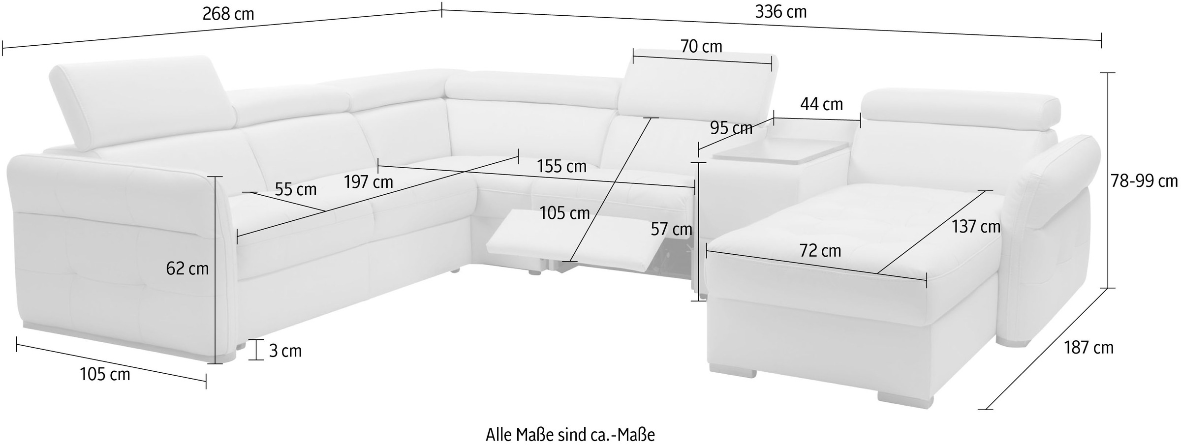 exxpo - sofa fashion Wohnlandschaft »Massimo, Familien Sofa mit viel Platz, Lederbezug, bequem, komfortabel«, U-Form, inkl. Bettfunktion, Bettkasten, elektr. Relaxfunktion