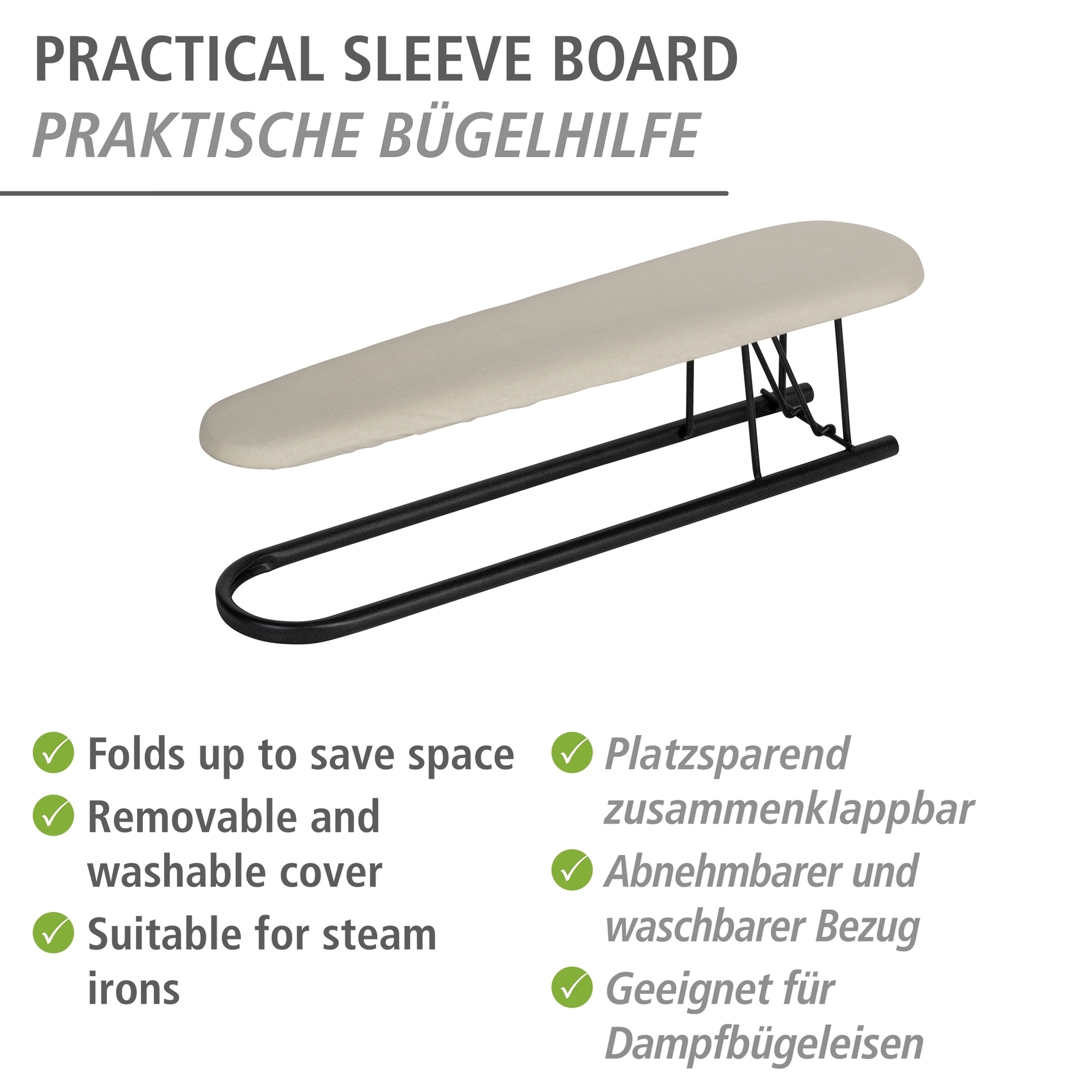 WENKO Ärmelbrett »Modell Leona« Bügelfläche 52 cmx12 cm platzsparend zusammenklappbar, Bezug aus Baumwolle