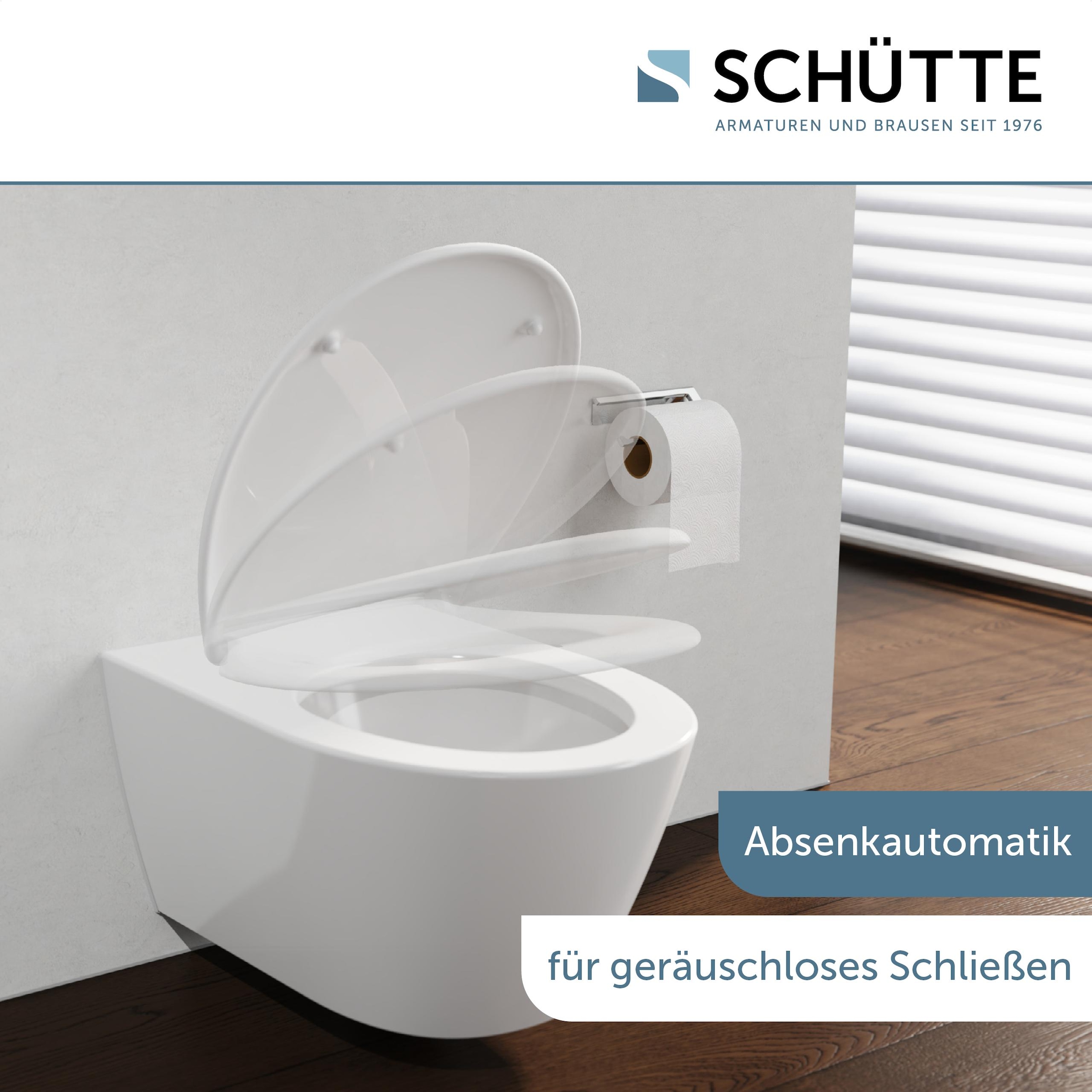 Schütte WC-Sitz »Duroplast, WHITE«, (WC-Sitz, Befestigungsmaterial, Montageanleitung), mit Absenkautomatik und Schnellverschluss, inklusive Duftstein