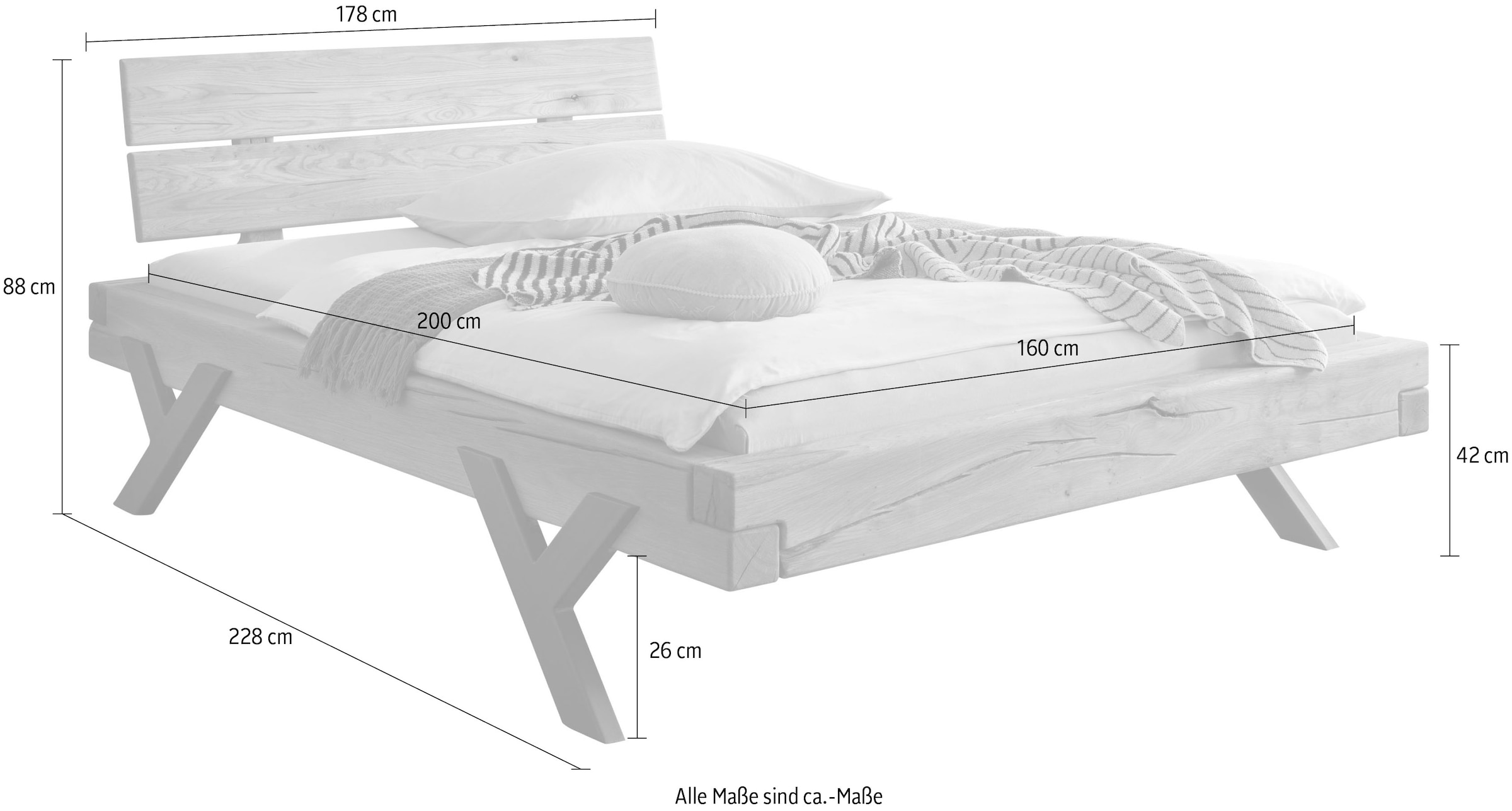 Home affaire Massivholzbett »Ultima Balkenbett Doppelbett, Füße aus Metall in Y-Form«, (hohe Belastbarkeit: 200kg je Seite), FSC®-zertifizierte Wildeiche oder Fichte, viele Breiten zur Auswahl