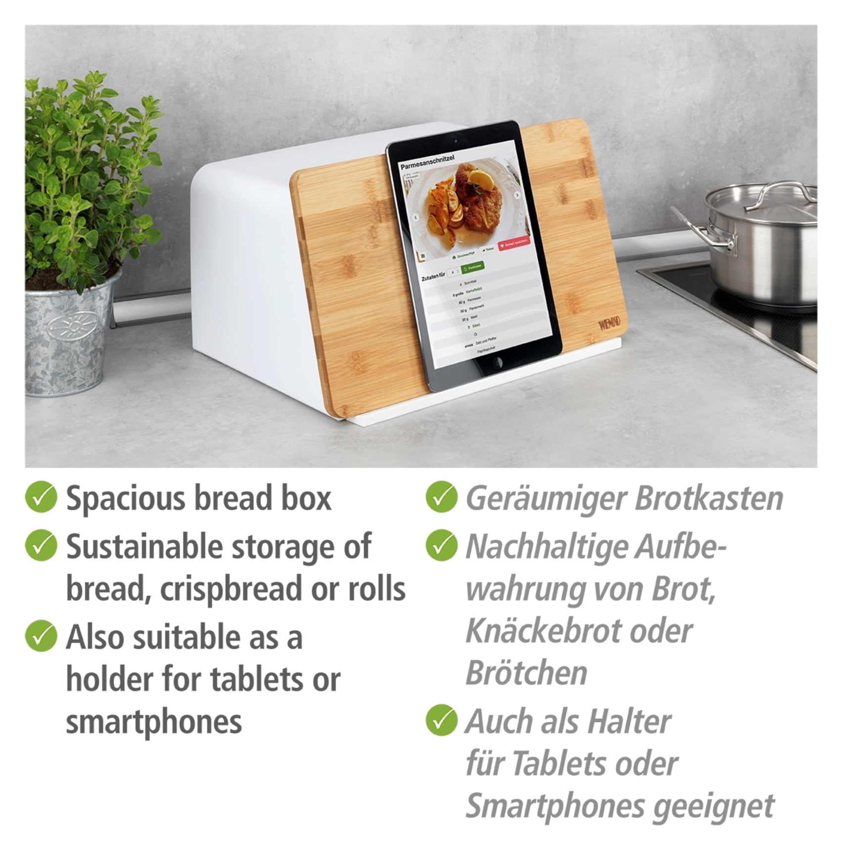 WENKO Brotkasten »Modell Kubo«, (1 tlg.), moderne Brotbox mit integriertem Schneidebrett als Deckel