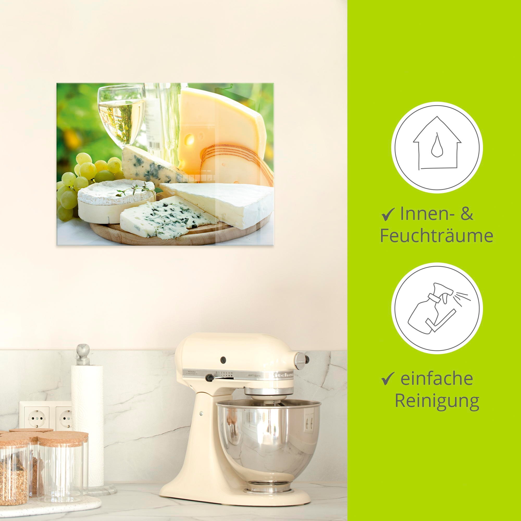 Artland Glasbild »Käse & Wein« Lebensmittel 1 Stk. tlg. in verschiedenen Größen