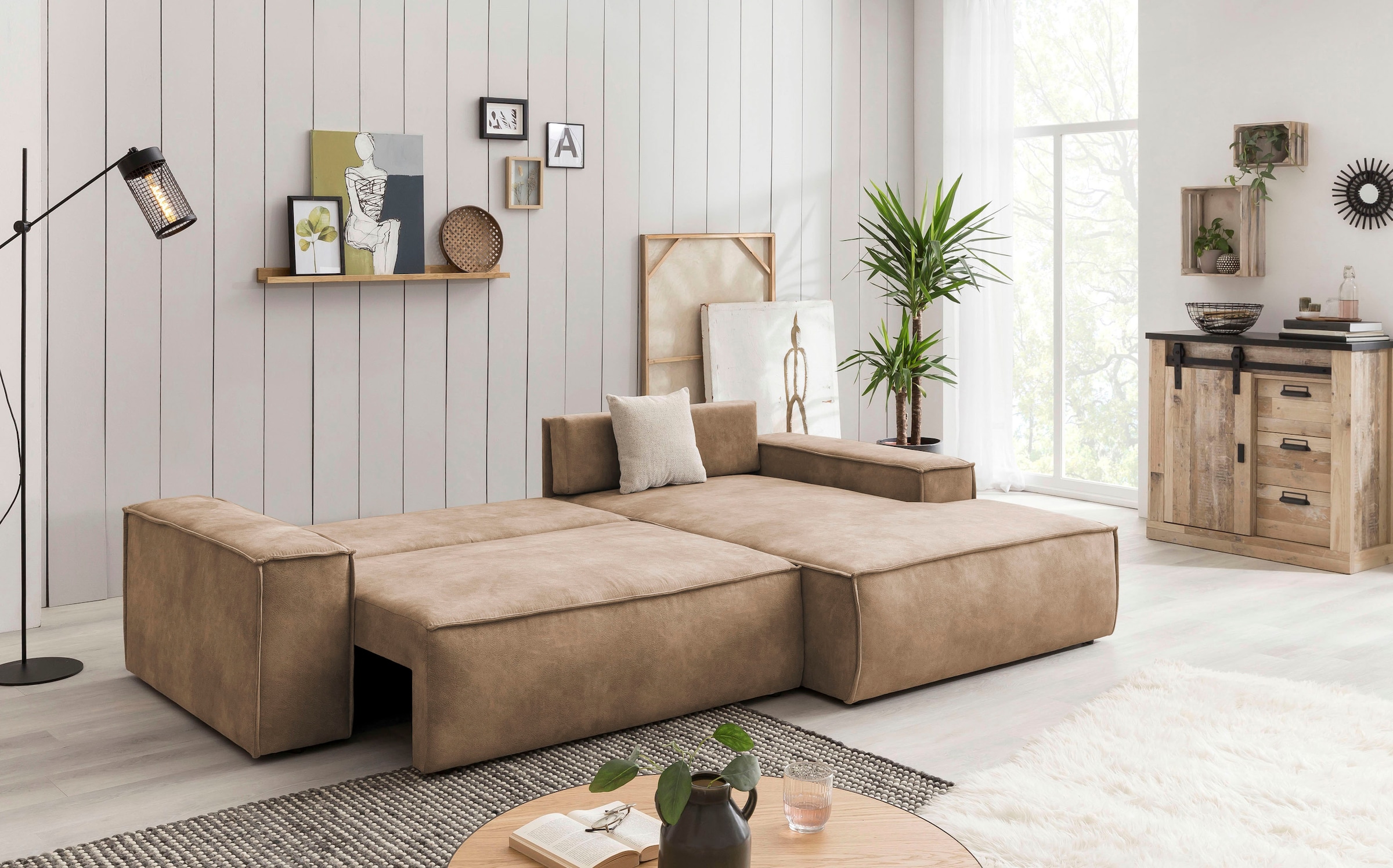 Ecksofa SHERWOOD Schlafsofa, mit Bettkasten, Cord-Bezug