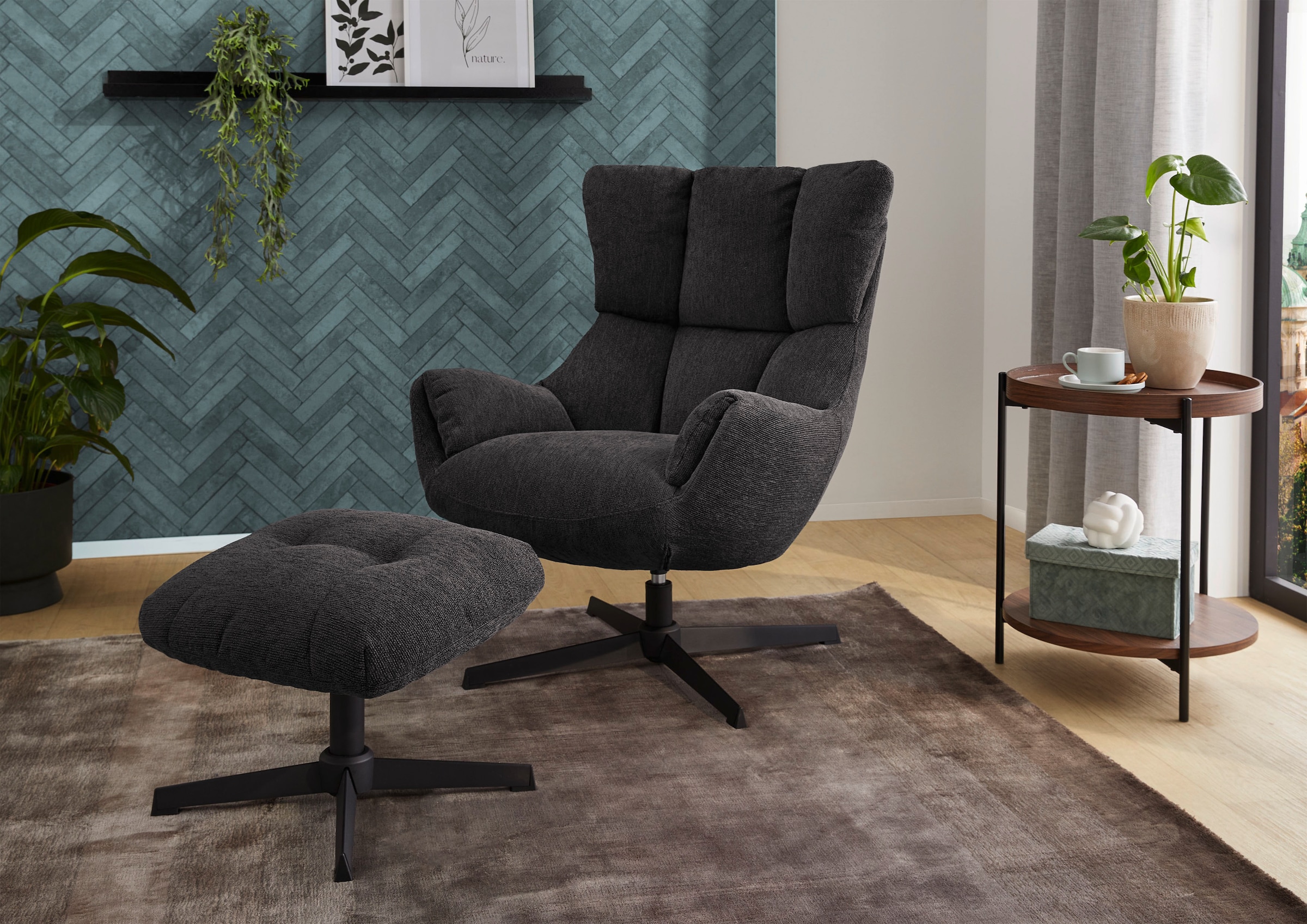 Jockenhöfer Gruppe Relaxsessel »Melania« inklusive Hocker, 360° Drehfunktion, kuscheliger Webstoff