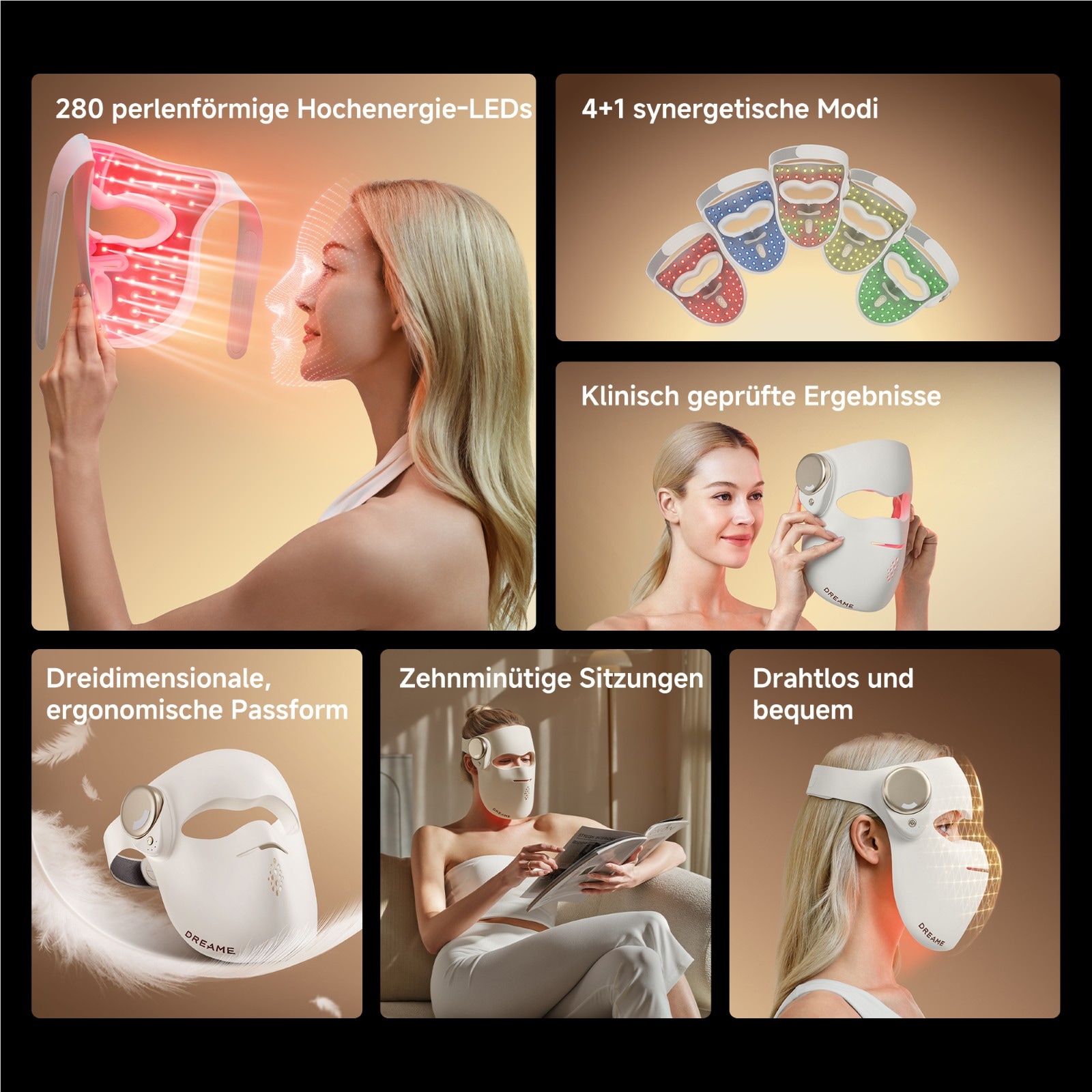 Dreame LED-Gesichtsmaske »Chrona« 280 LEDs, 5 Lichtmodi, kabellos, ergonomische 3D-Passform