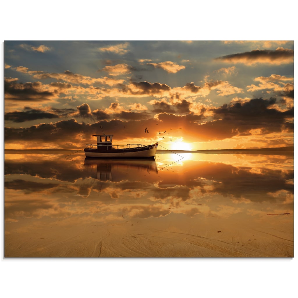 Artland Glasbild »Das Fischerboot im Sonnenuntergang«, Boote & Schiffe, (1 St.)
