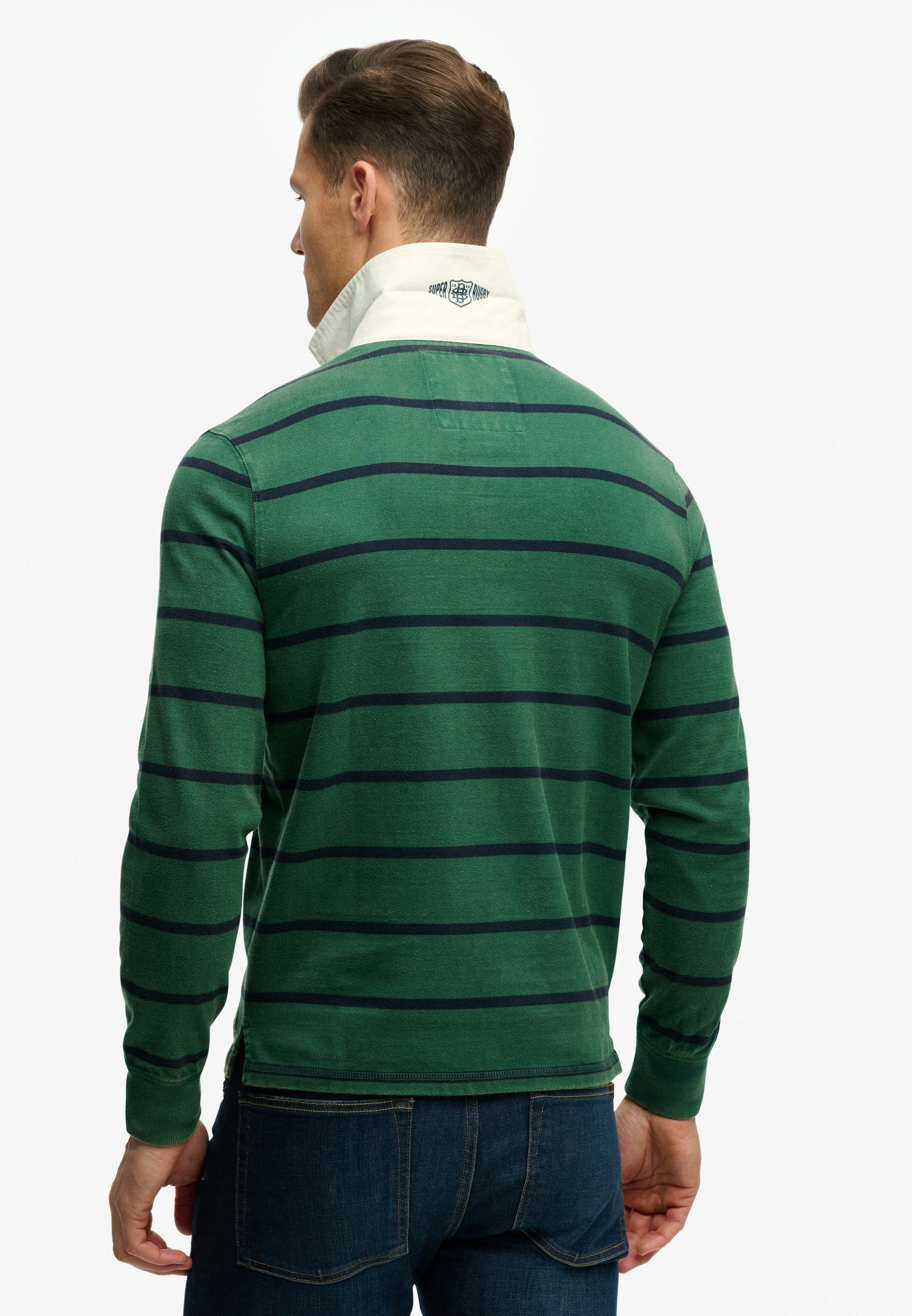 Superdry Langarmshirt »DOUBLE EMBLEM STRIPE RUGBY« aus Baumwolle und Single Jersey, Relaxed Fit, gestreifte Optik
