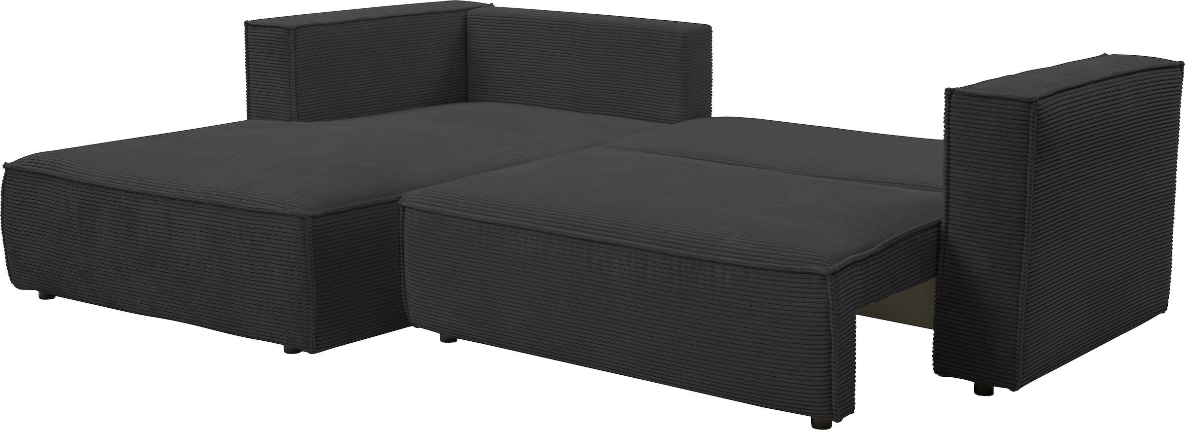 WERK2 Ecksofa »Atlanta-New, modernes Design, Stellmaße 280x147cm, L-Form, Kedernaht«, hoher Komfort, Schlaffunktion & Bettkasten, Cord, Anthrazit