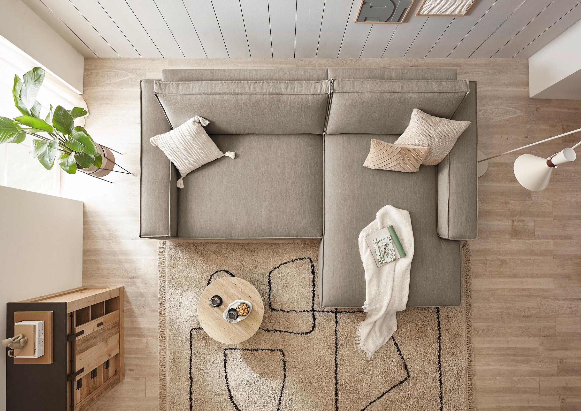 Home affaire Ecksofa »NEU: SHERWOOD XXL 284, Big-Sofa L-Form, tiefe Sitzfläche 95 cm, Cord«, Recamiere rechts/links, als Schlafsofa stellbar, Cord u. Leinenoptik