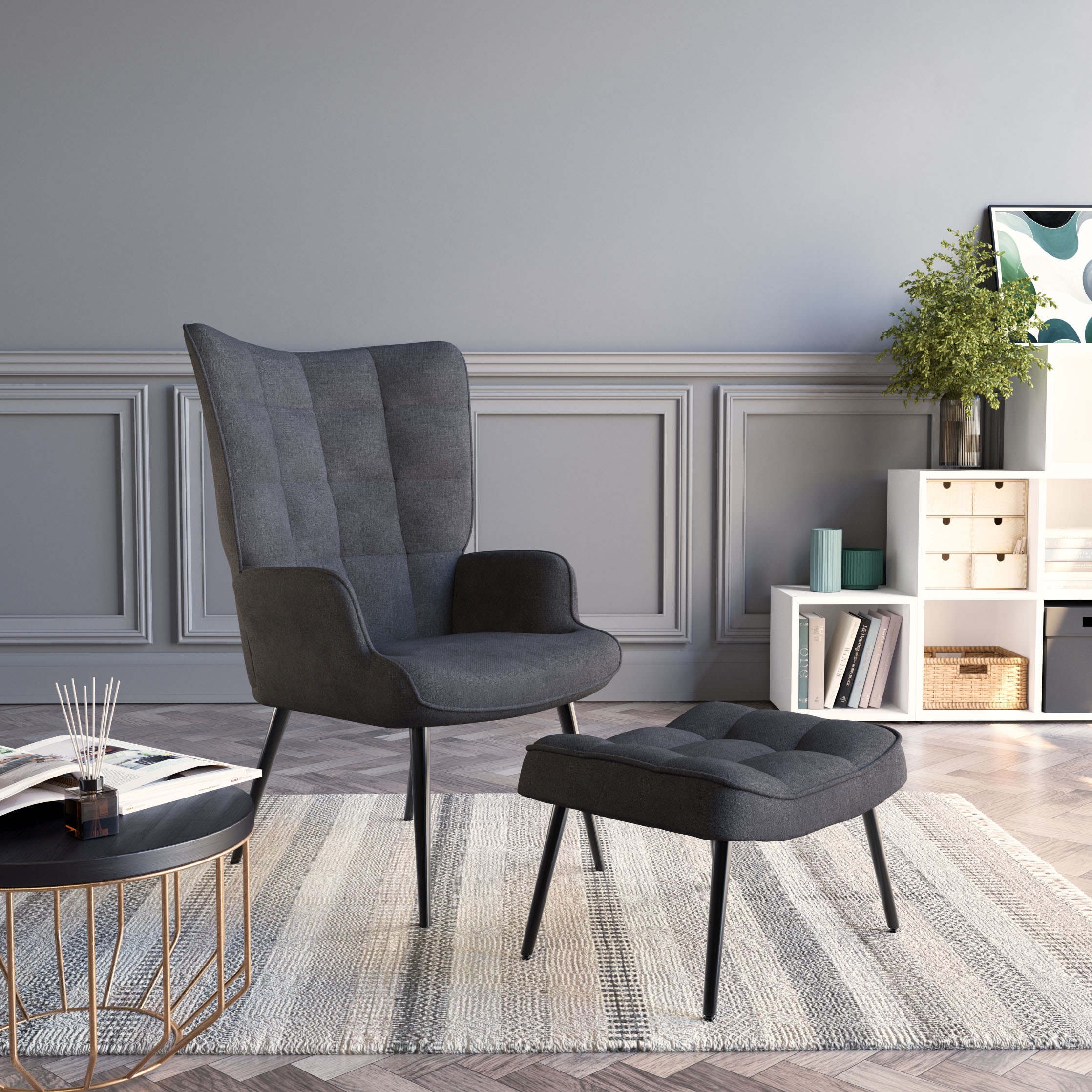 HELA Loungesessel »PAROS« Set, Sessel mit Hocker, 2 Stk. tlg. Sessel mit Hocker;Loungesessel;4-Fuß Massiv;Webstoff;Armlehnen