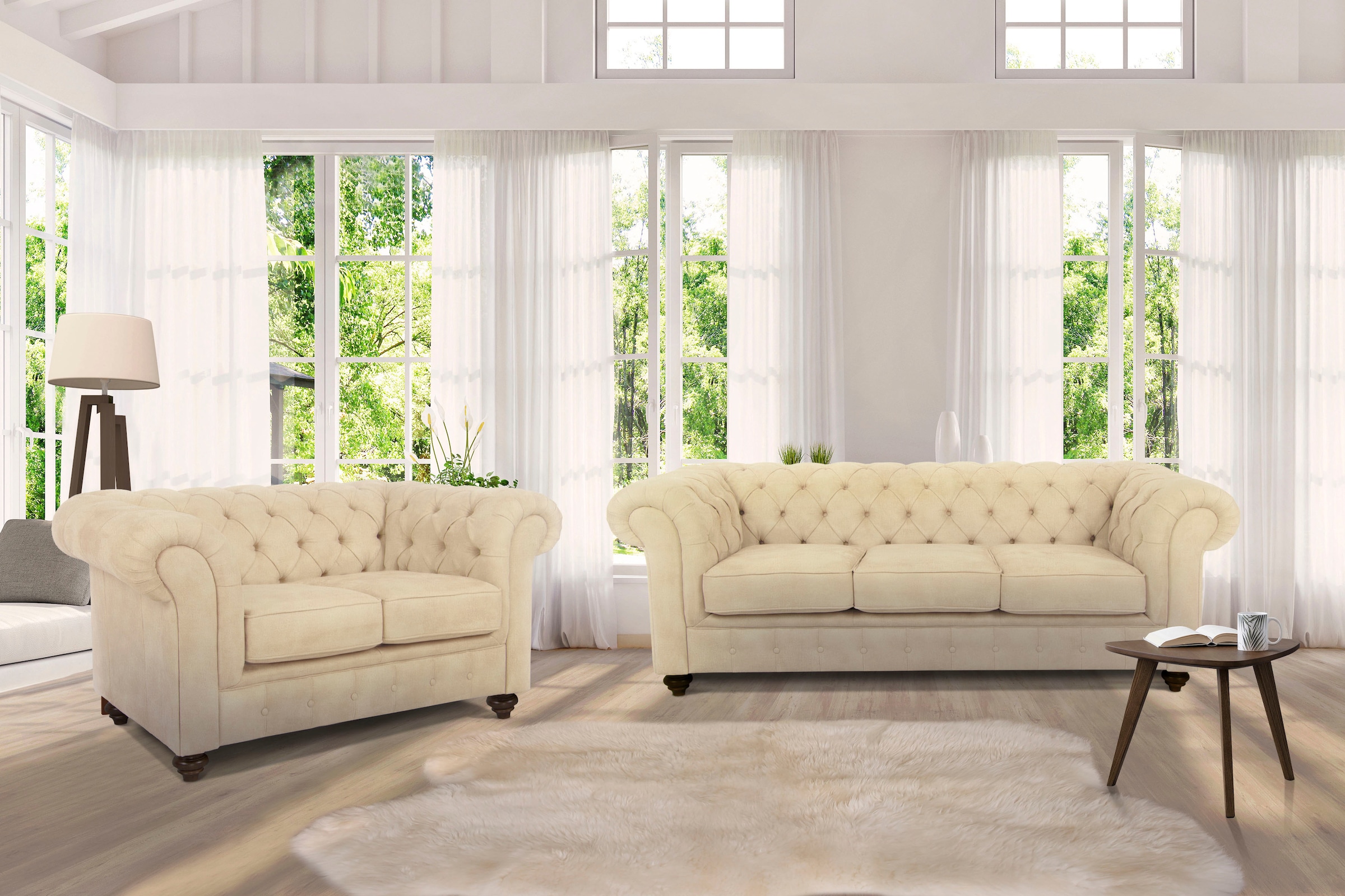 Home affaire Chesterfield-Sofa »Duc 3-Sitzer«, hochwertige Knopfheftung im Rücken, Samtoptik mit changierender Optik