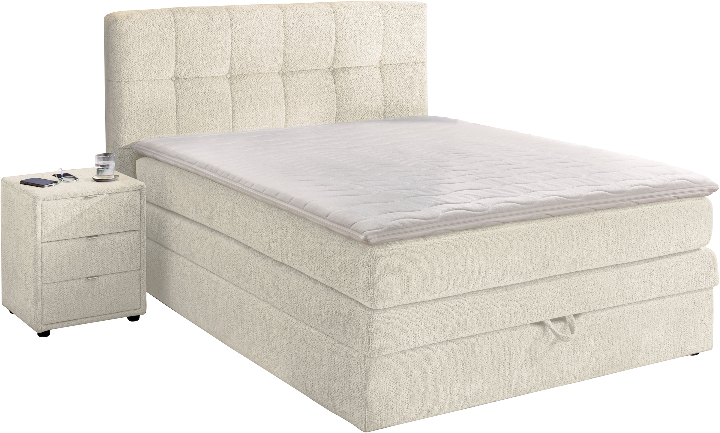 Jockenhöfer Gruppe Boxspringbett »AMY in Chenille, erhältlich in den Breiten 120cm & 140cm« mit Bettkasten und Topper