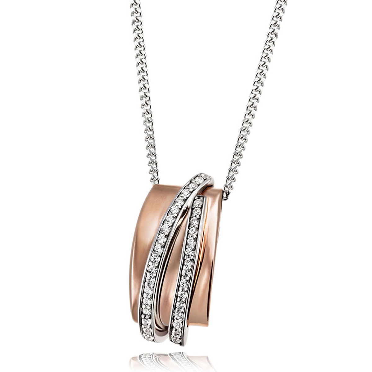 goldmaid Collier, 925/- Sterlingsilber rotvergoldet 34 weiße Zirkonia