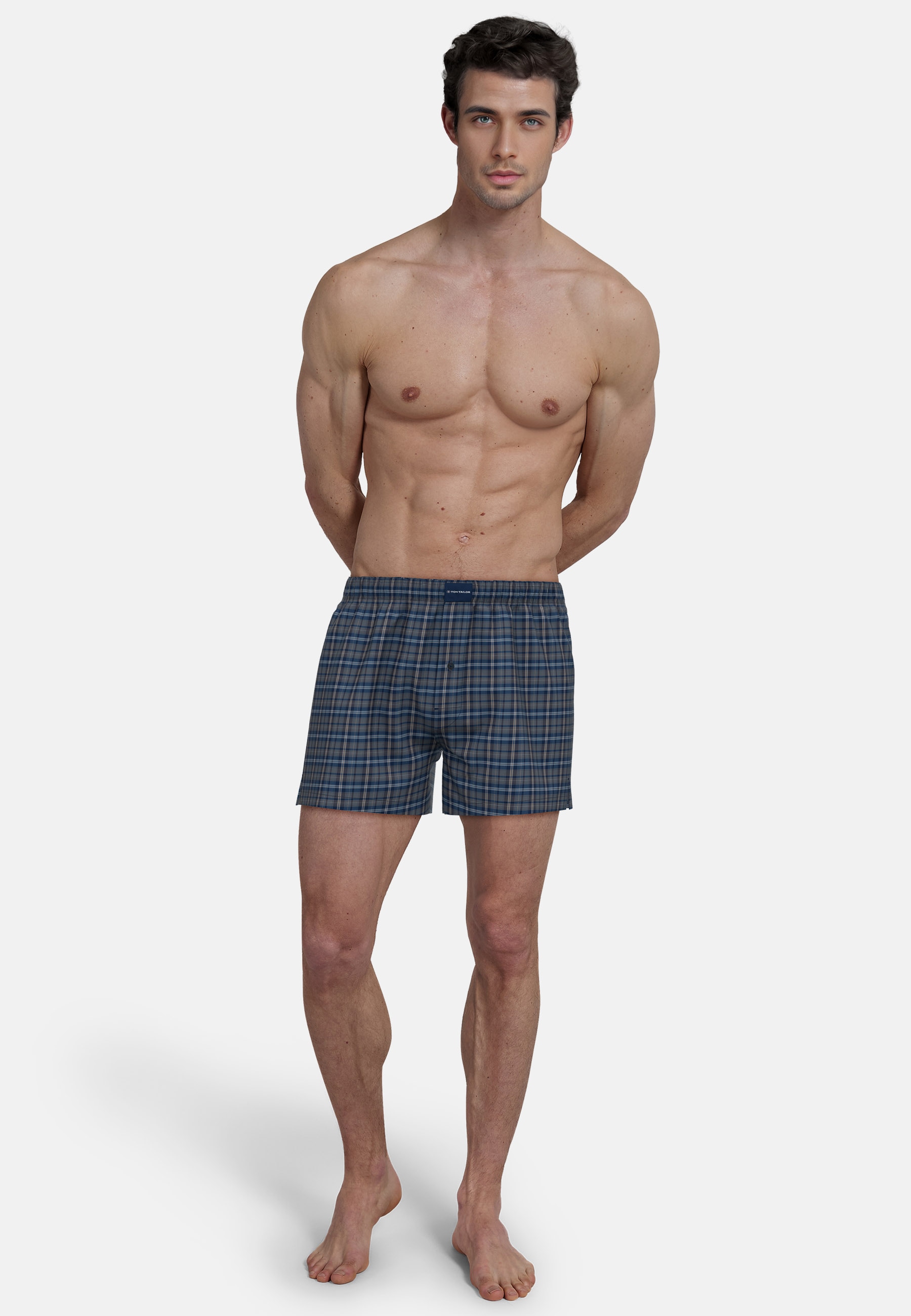 TOM TAILOR Boxershorts »Milos« 2er Pack,  bequem, leicht, Logopatch, basic, kariert, Baumwolle