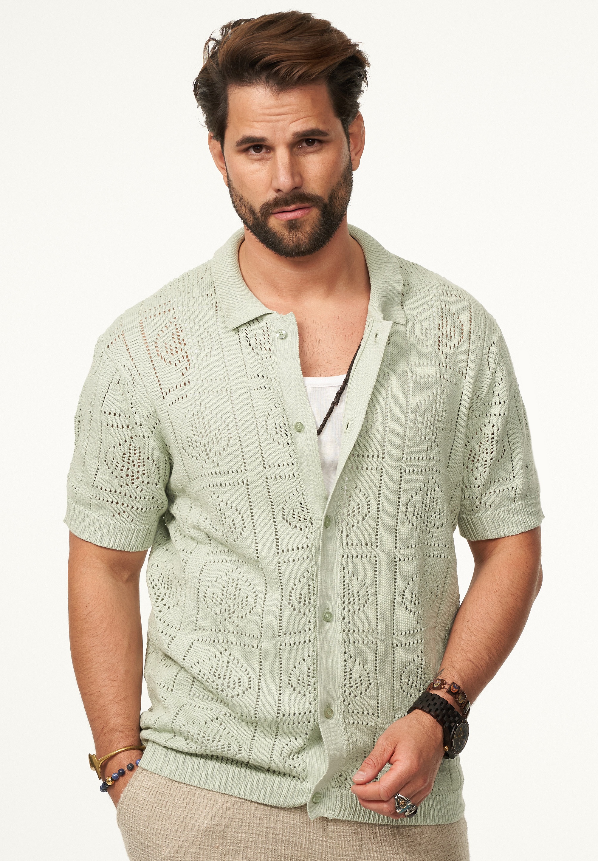 SOULSTAR Poloshirt »Kurzarm Strickhemd im Cardigan Stil mit Knopfleiste für Herren« Herren Kurzarm Strick Polo-Hemd Cardigan T-Shirt