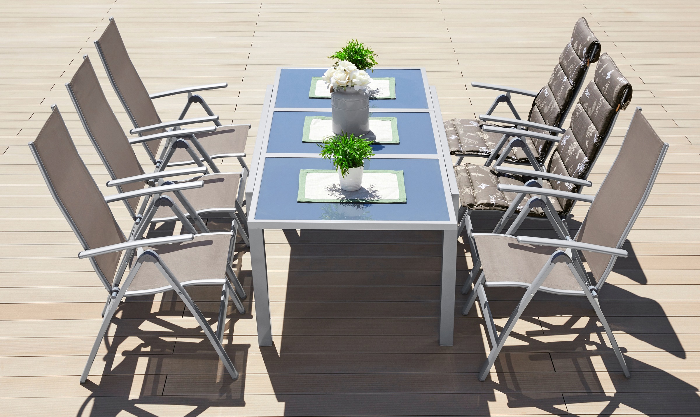 MERXX Garten-Essgruppe »Amalfi«, (7 tlg.), 6 Hochlehner, ausziehbarer Tisch 90x140-200 cm, Alu/Textil