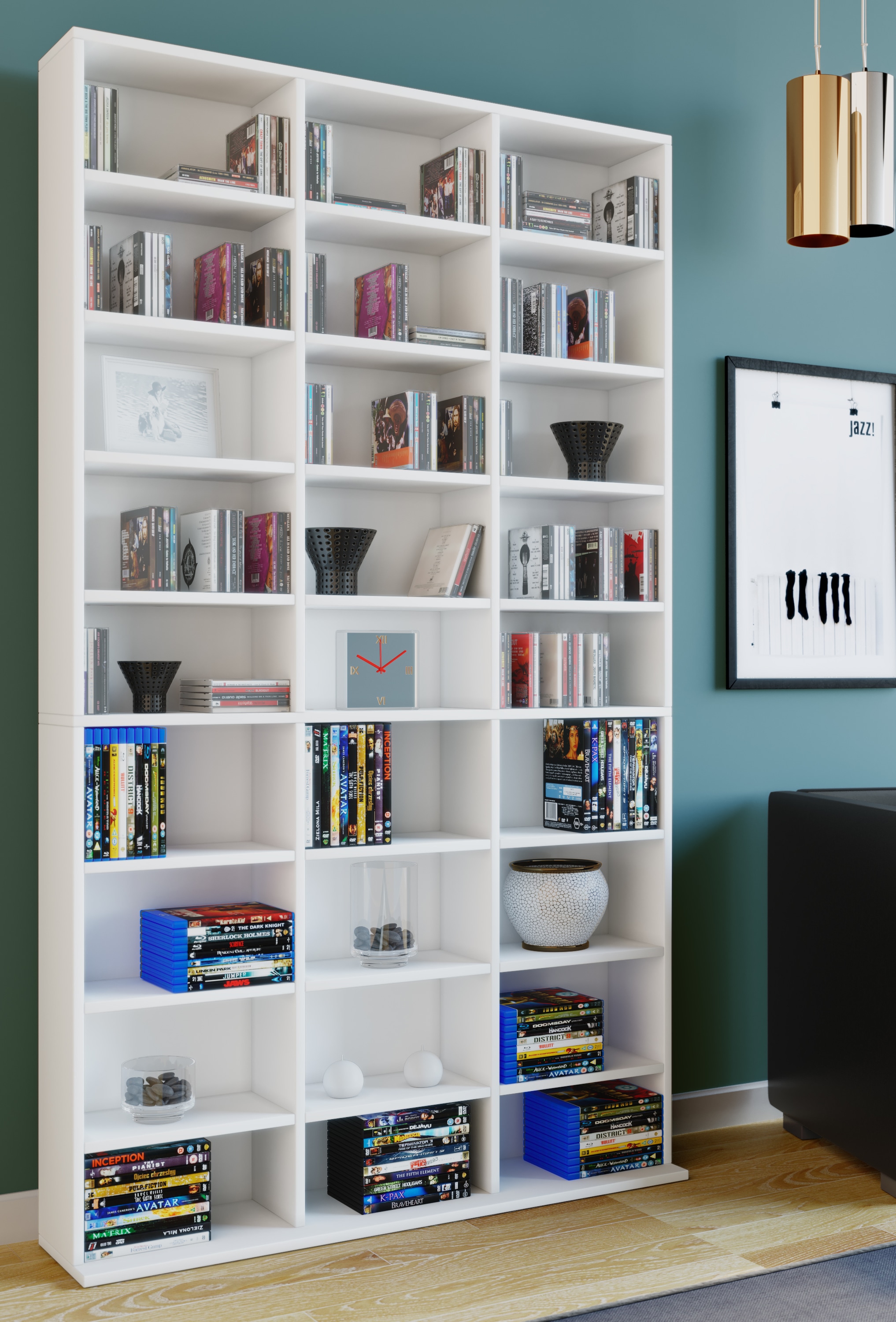 VCM Standregal »VCM Holzregal stehend | platzsparender CD-Schrank für 1080 CDs oder 504 DVDs | Maße: H. 181 x B. 102 x T. 23 cm | Elegantes DVD Regal stehend | Blu-Ray Regal | CD Regal Megosa XL«