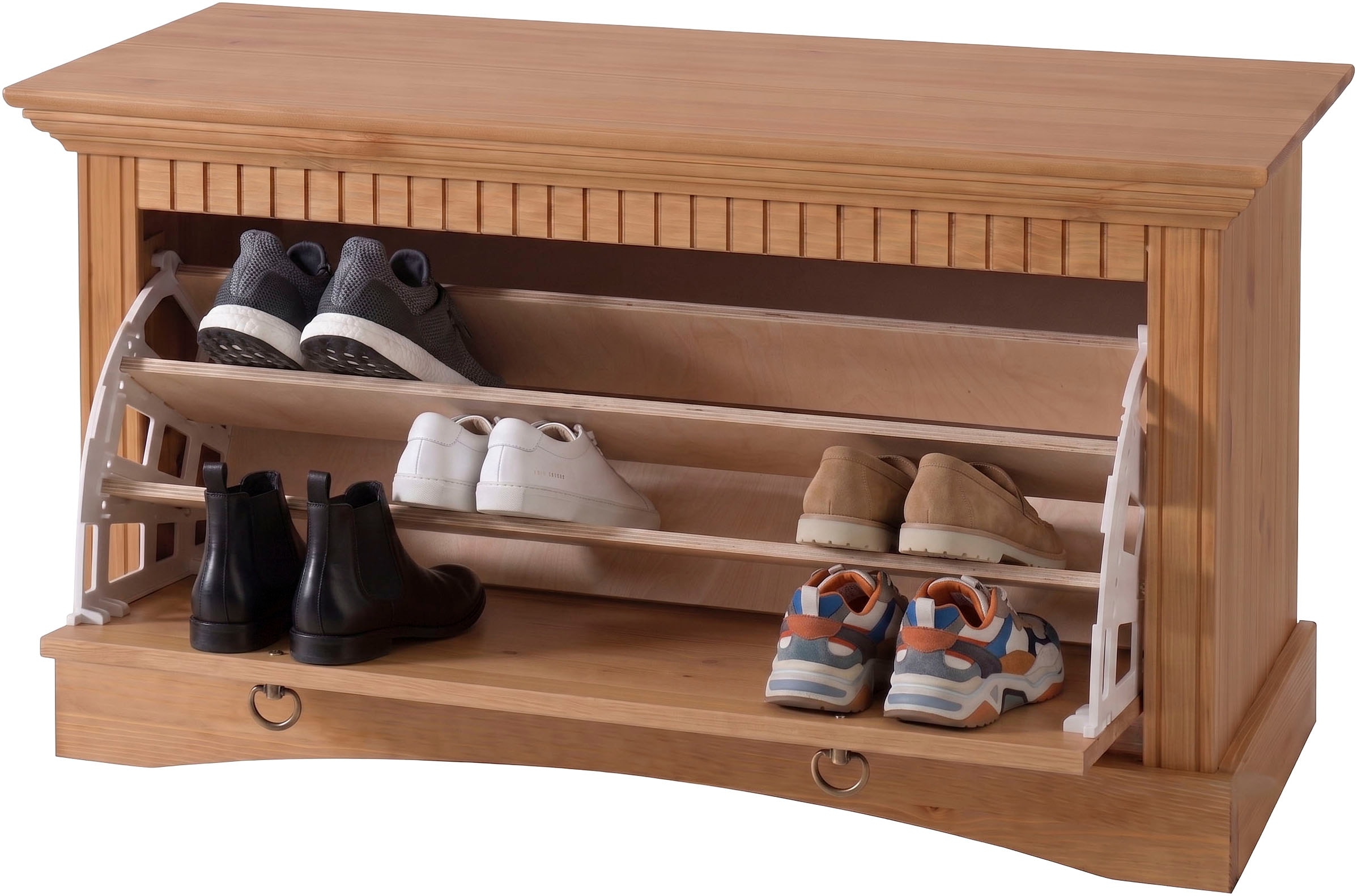 OTTO home Schuhtruhe »Rustic, Schuhbank, Dielenmöbel, Landhausstil« aus massiver Kiefer, Sitzhöhe 49 cm, mit Kassettenoptik