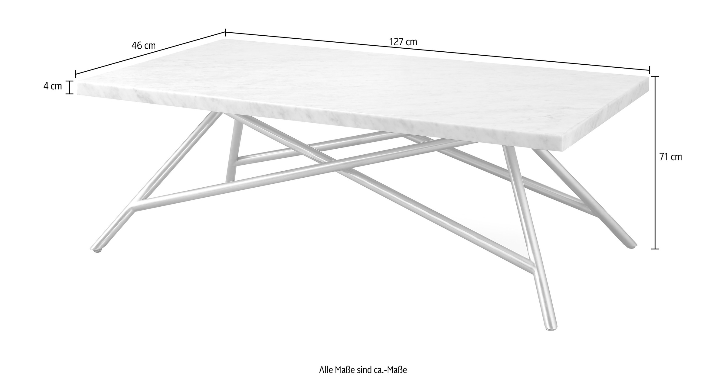 Leonique Couchtisch »Coral«, Couchtisch, rechteckig, Karrara-Marmor, Edelstahlbeine, 127x71x46