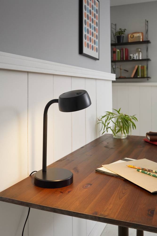 EGLO Tischleuchte »CABALES Tischleuchte, schwarz, Wippschalter am Leuchtkopf, Tischlampe«, 1 flammig, Leuchtmittel LED-Modul | LED wechselbar, Tischlampe, Nachttischlampe, Kunststoff, modern, warmweiß, H:31xD:14cm