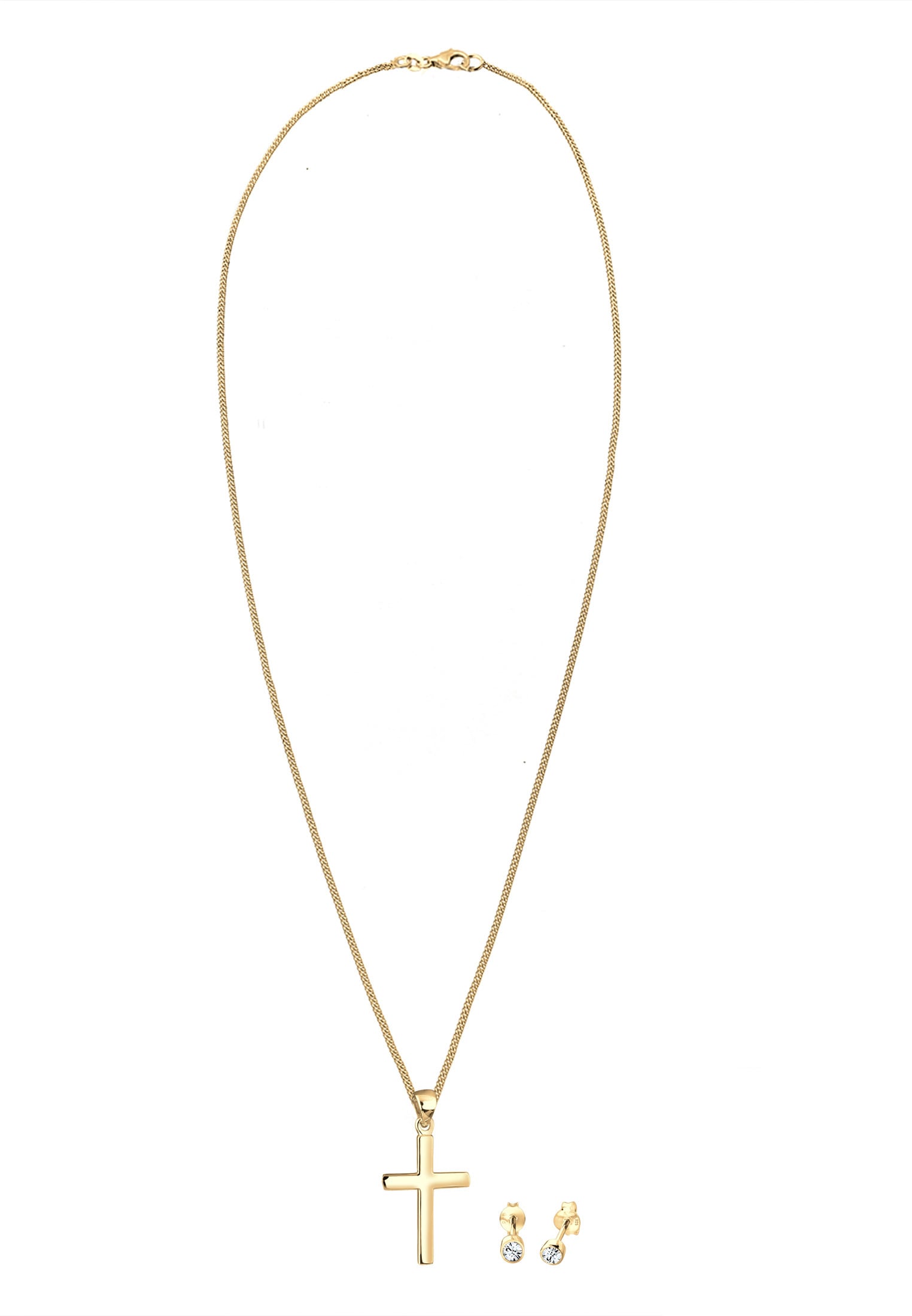 Elli Ohrring und Ketten Set »Schmuckset Kette Kreuz und Stecker mit Kristalle 925 Sterling Silber«