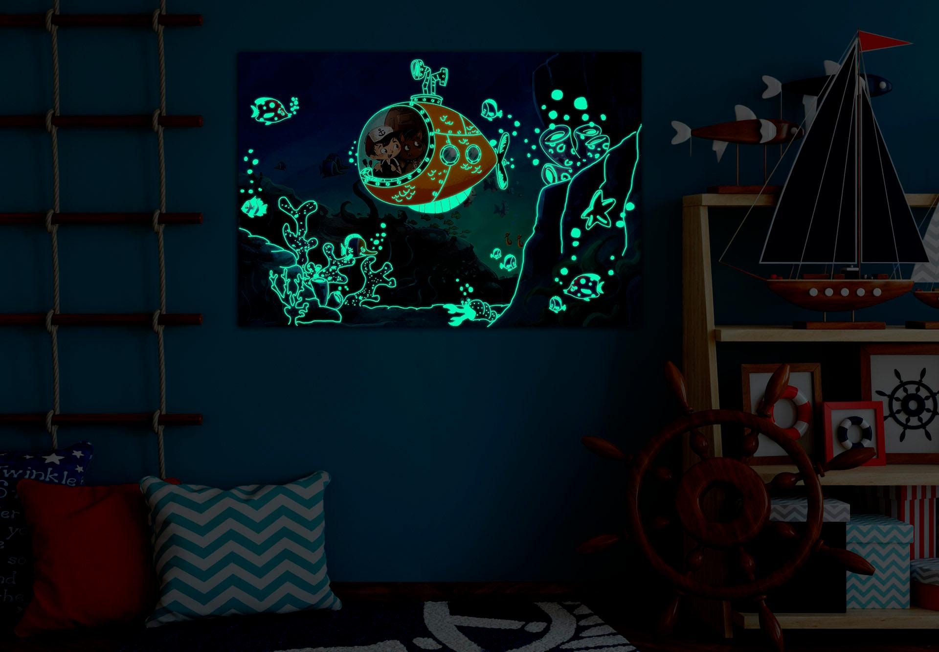 Wall-Art Poster »Unterwasserwelt«, Nachtleuchtende Farbe