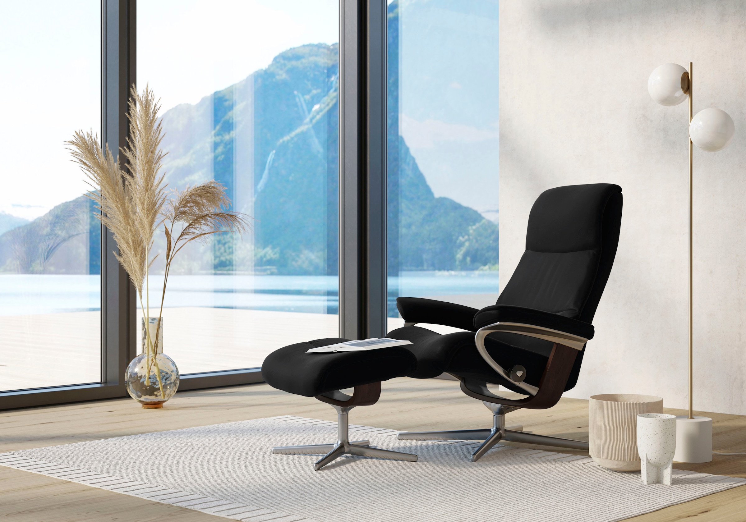 Stressless® Relaxsessel »View« Set, Relaxsessel mit Hocker,  mit Hocker, mit Cross Base, Größe S, M & L, Holzakzent Braun