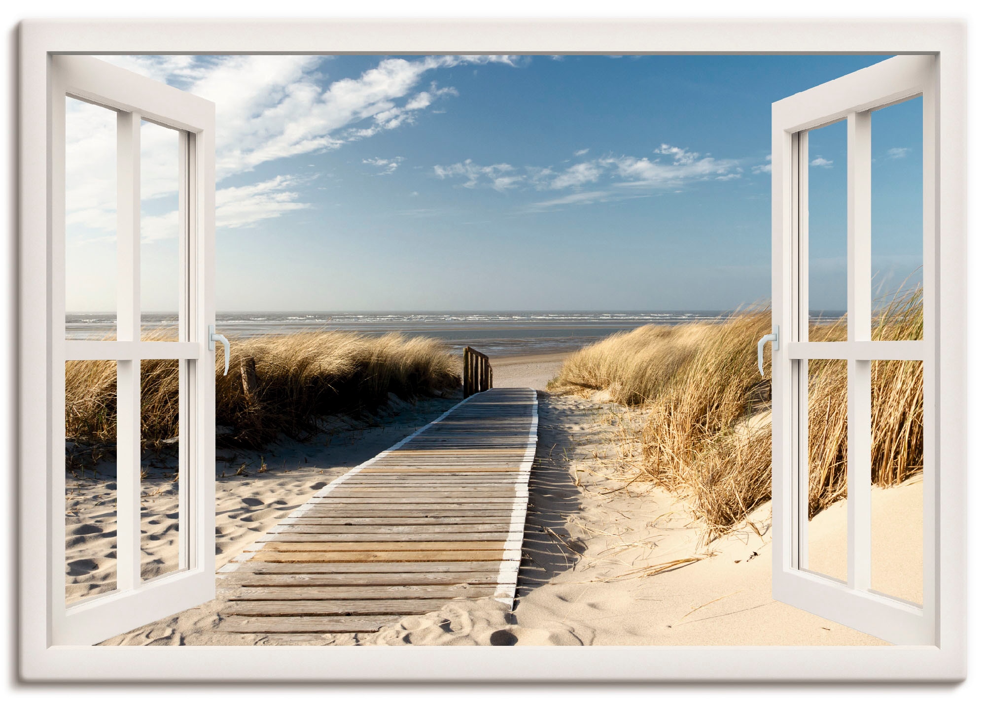 Artland Wandbild »Fensterblick Nordseestrand auf Langeoog«, Fensterblick, (1 St.), als Leinwandbild, Poster, Wandaufkleber in verschied. Größen