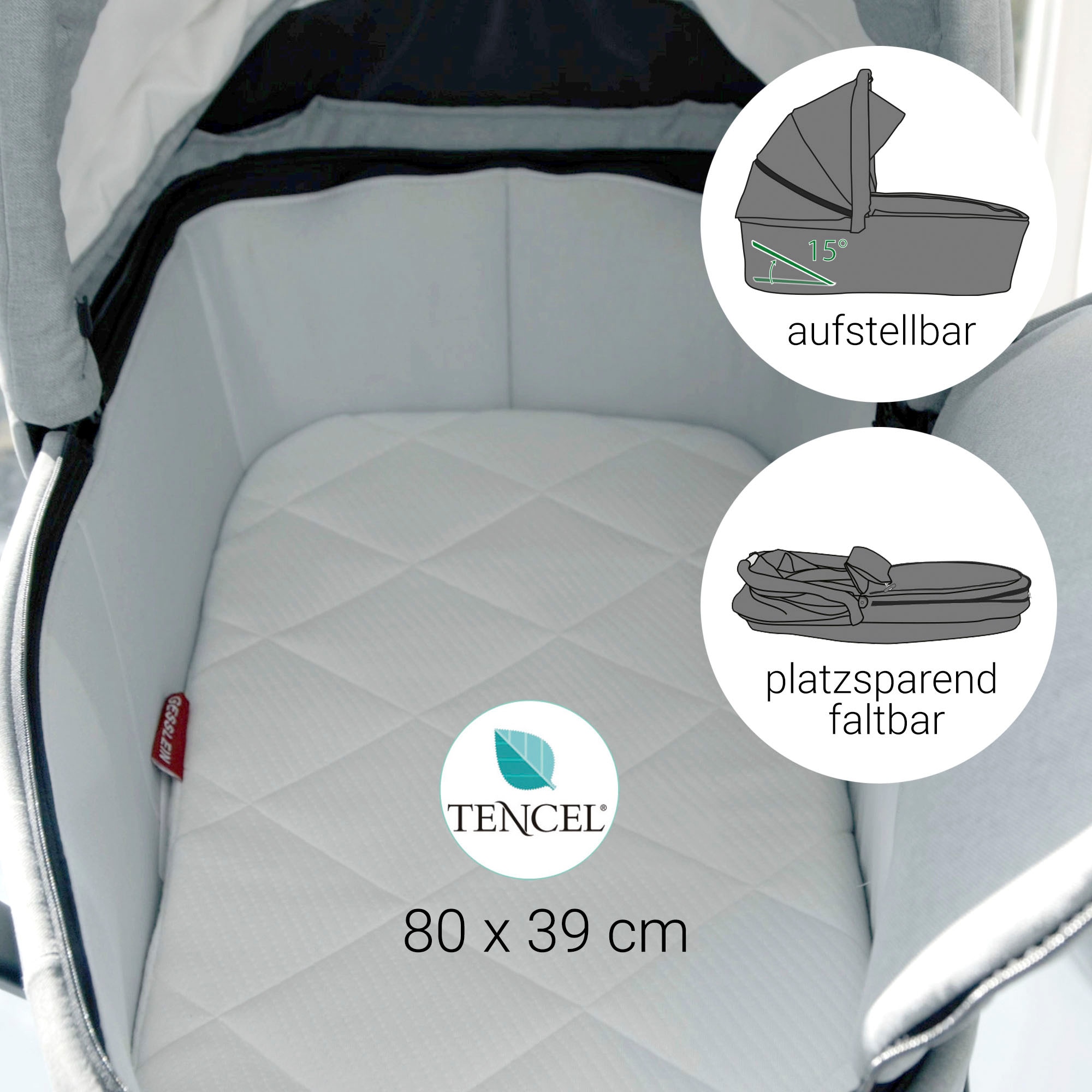 Gesslein Kombi-Kinderwagen »FX4 Soft+ mit Aufsatz Swing schwarz, sand«, mit Babywanne C3 und Babyschalenadapter