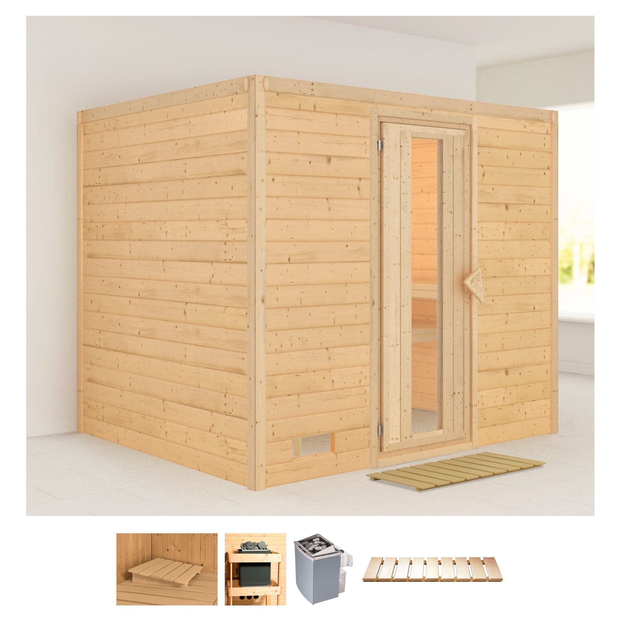 Karibu Sauna »Soraja«, (Set), 9-kW-Ofen mit integrierter Steuerung
