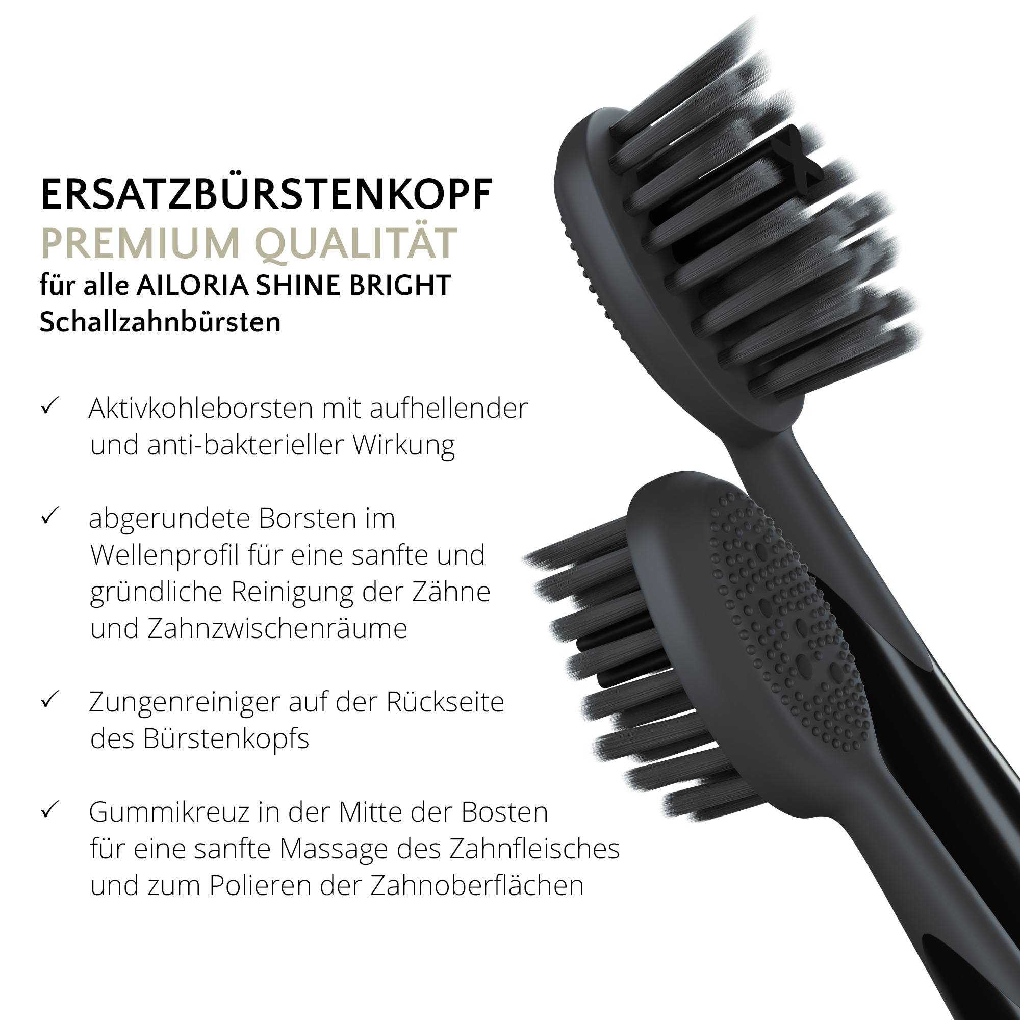 AILORIA Aufsteckbürsten »Charcoal Ersatzbürstenköpfe 6er Set SHINE BRIGHT«