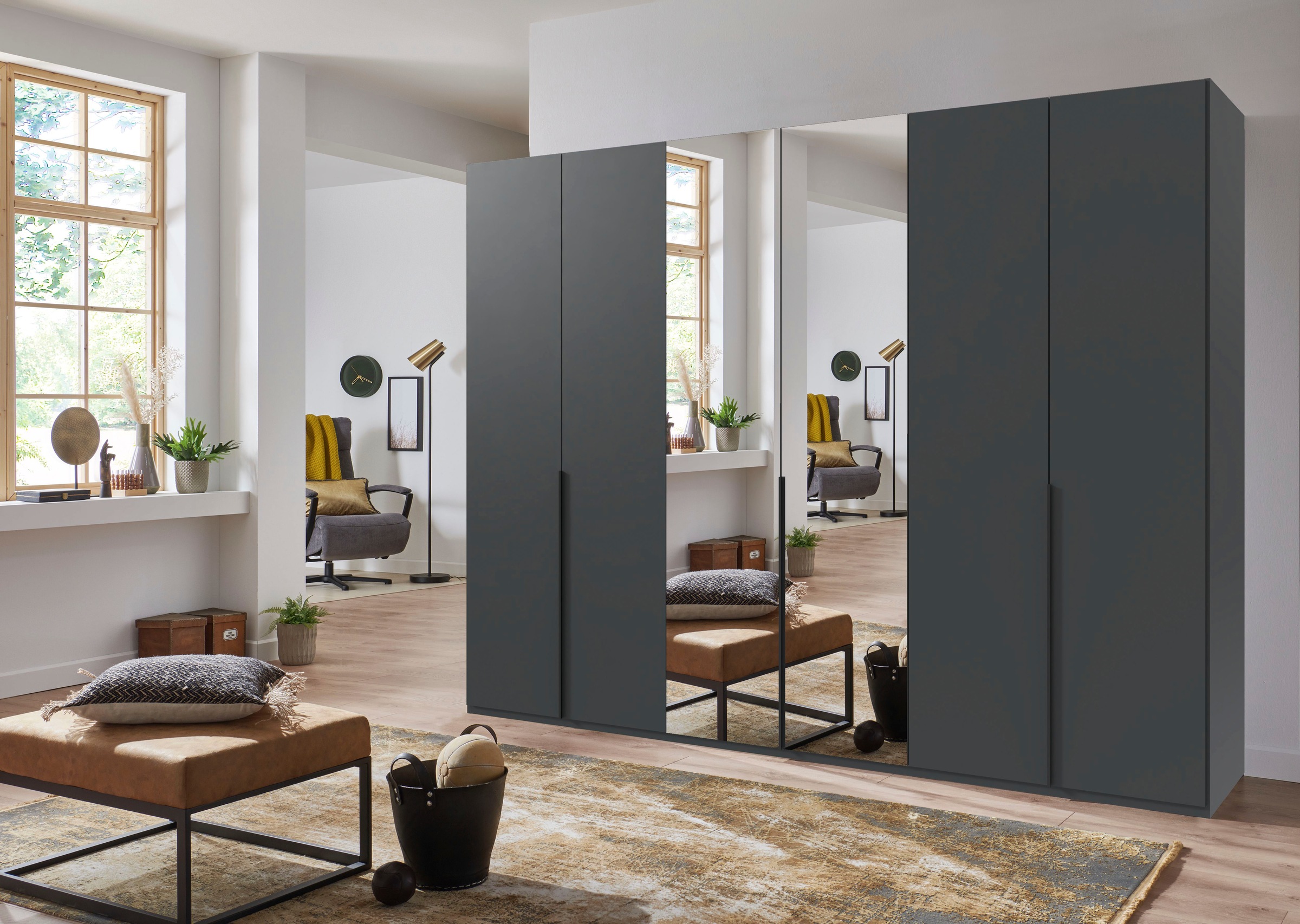 Wimex Kleiderschrank »Mugano,in 8 Breiten,3 Höhen,2 Tiefen, viele Farben, Made in Germany«, (in Basic oder Premium Ausstattung mit 2 weiteren Einlegeböden), mit langen Griffstangen aus Metall, wahlweise mit oder ohne Spiegel