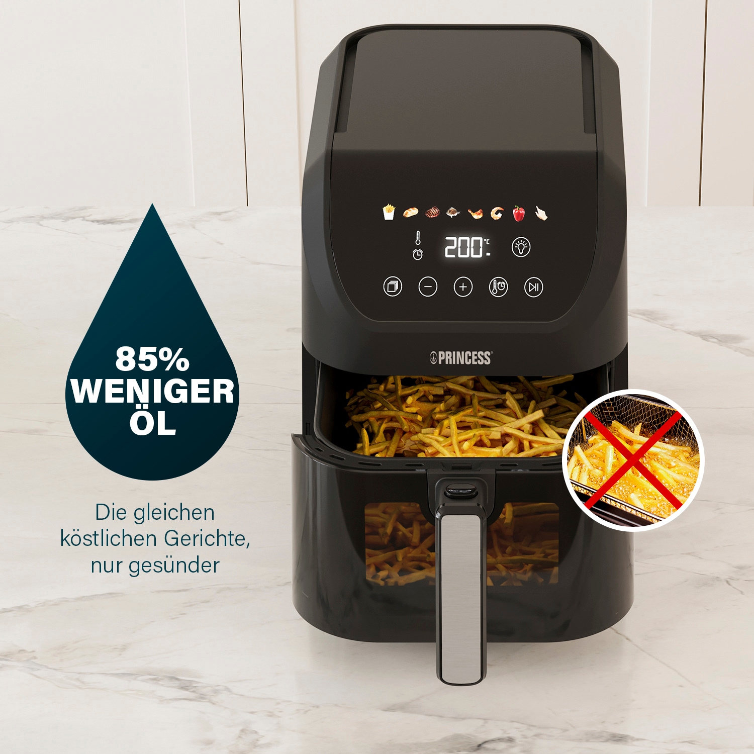 PRINCESS Heißluftfritteuse »182240 Slim Airfryer 5L -Platzsparendes Design - Ölfrei - 8 Programme«, 1500 W, Fassungsvermögen 5 l