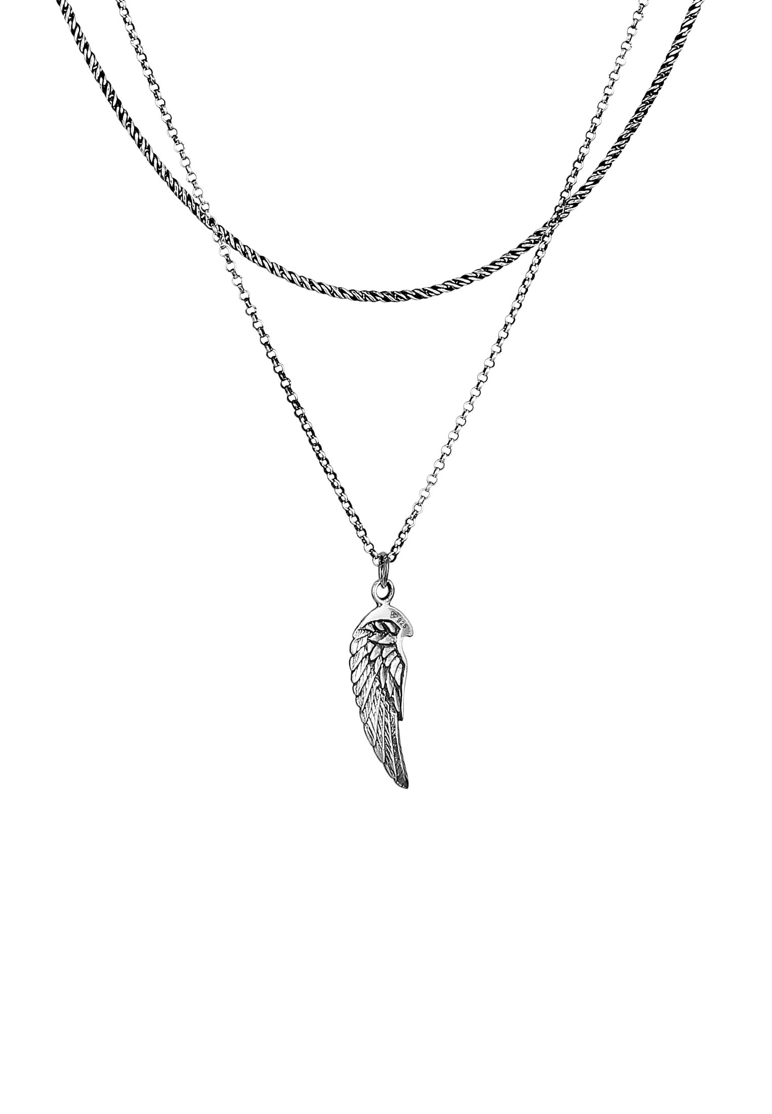 Kuzzoi Kette mit Anhänger »Halskette Herren Layer Kordel Erbskette Flügel 925 Silber«