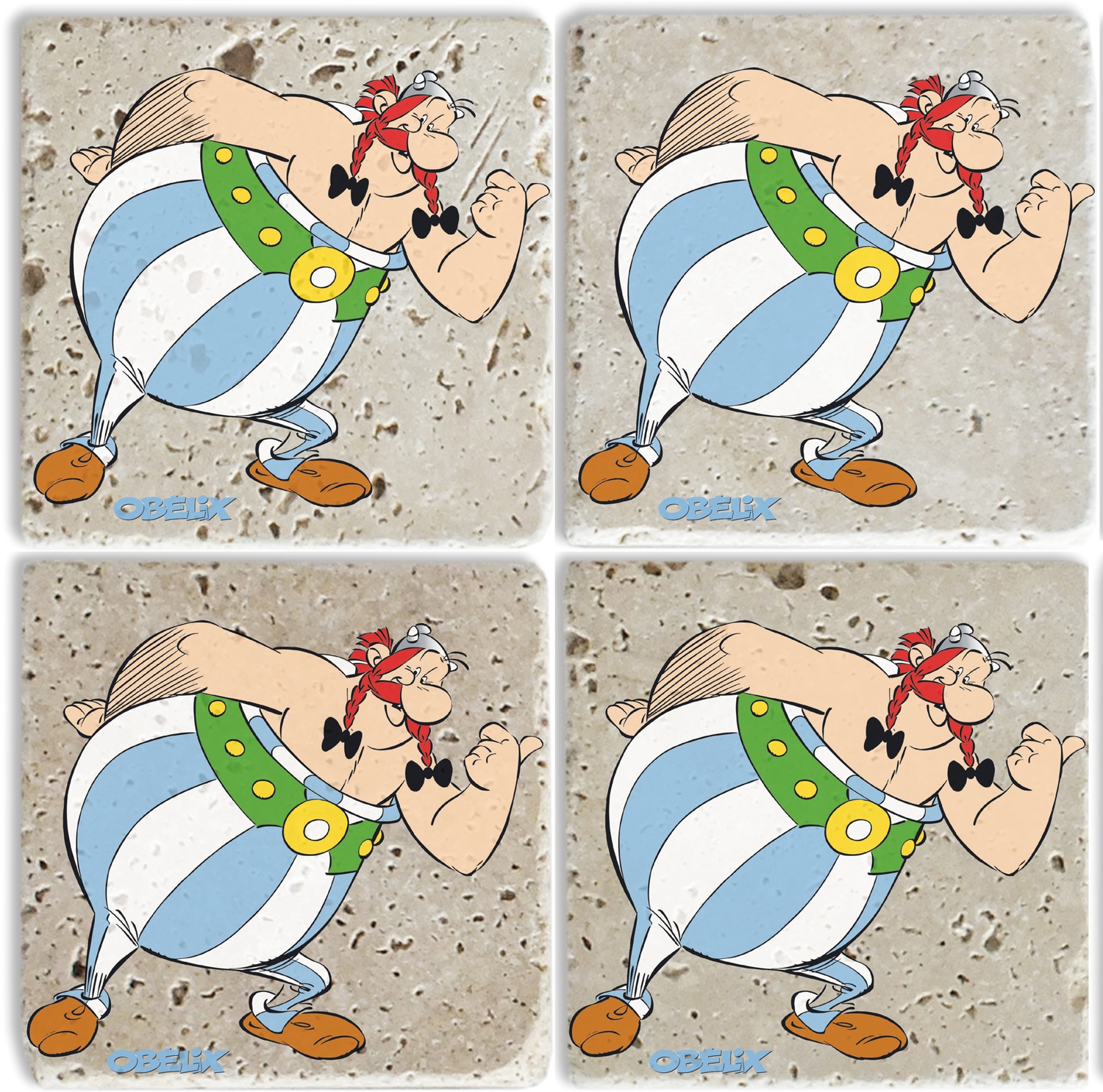 Luckylinde Getränkeuntersetzer »Obelix Motiv Fliesen Steine« Asterix Set Topfuntersetzer Naturstein Untersetzer 10x10x1cm, Größe 0