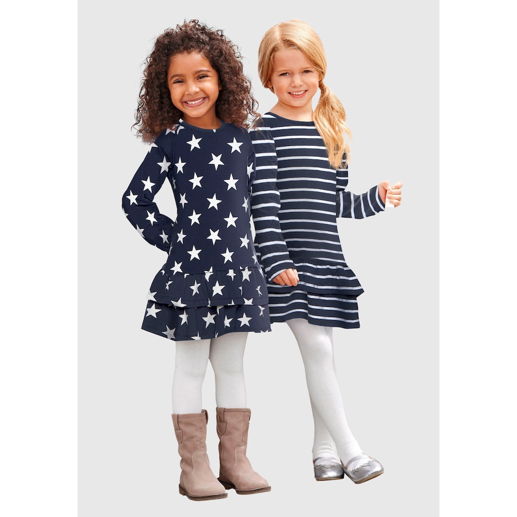 KIDSWORLD Jerseykleid », 2er Pack für kleine Mädchen«, (Packung, 2 tlg.), mit Ringel und Sternen