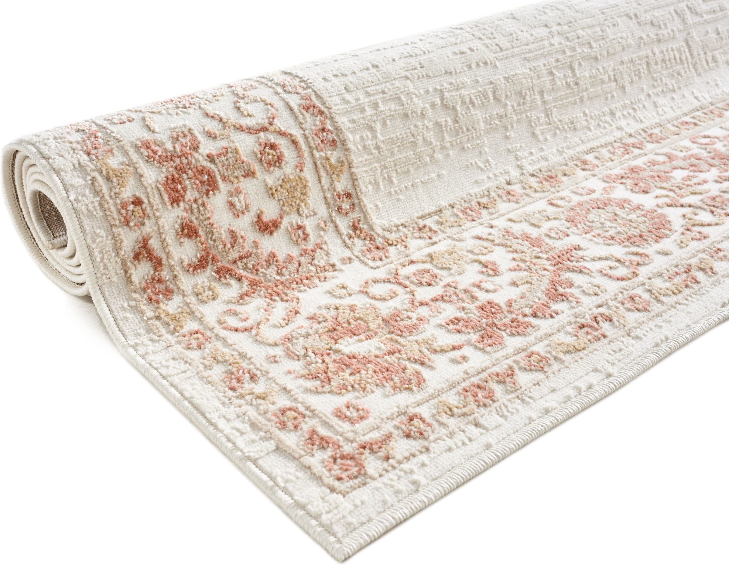 OTTO home Teppich »Fennia, Blumen-Motiv, Orient-Optik« rechteckig 7 mm Höhe Hoch-Tief, Bordüre, Floral, meliert, Wohnzimmer, Schlafzimmer