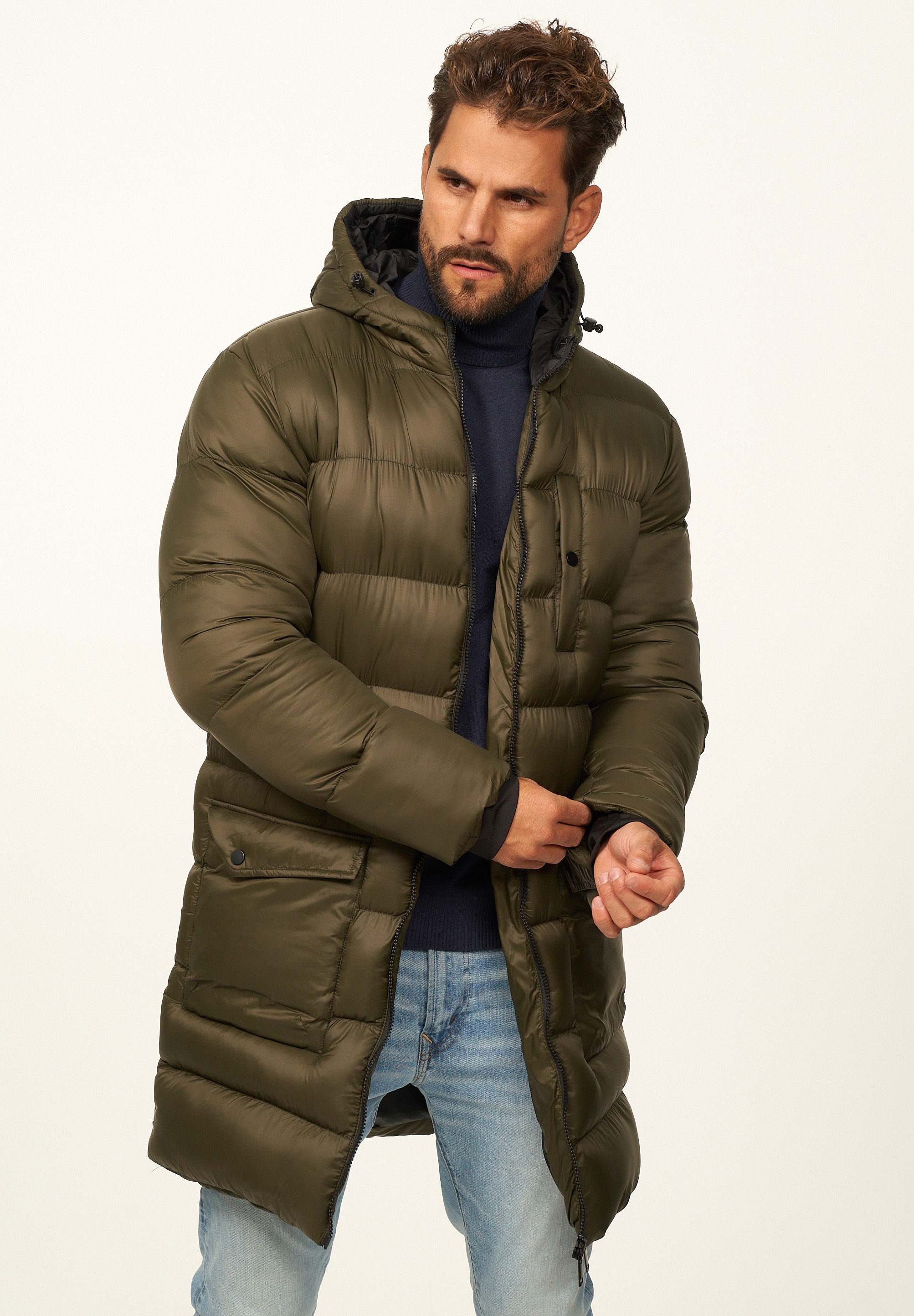 SOULSTAR Parka »Winterjacke als Langer Steppmantel - Winterparka« mit Kapuze Herren warme Pufferjacke Steppjacke - Leichter Wintermantel