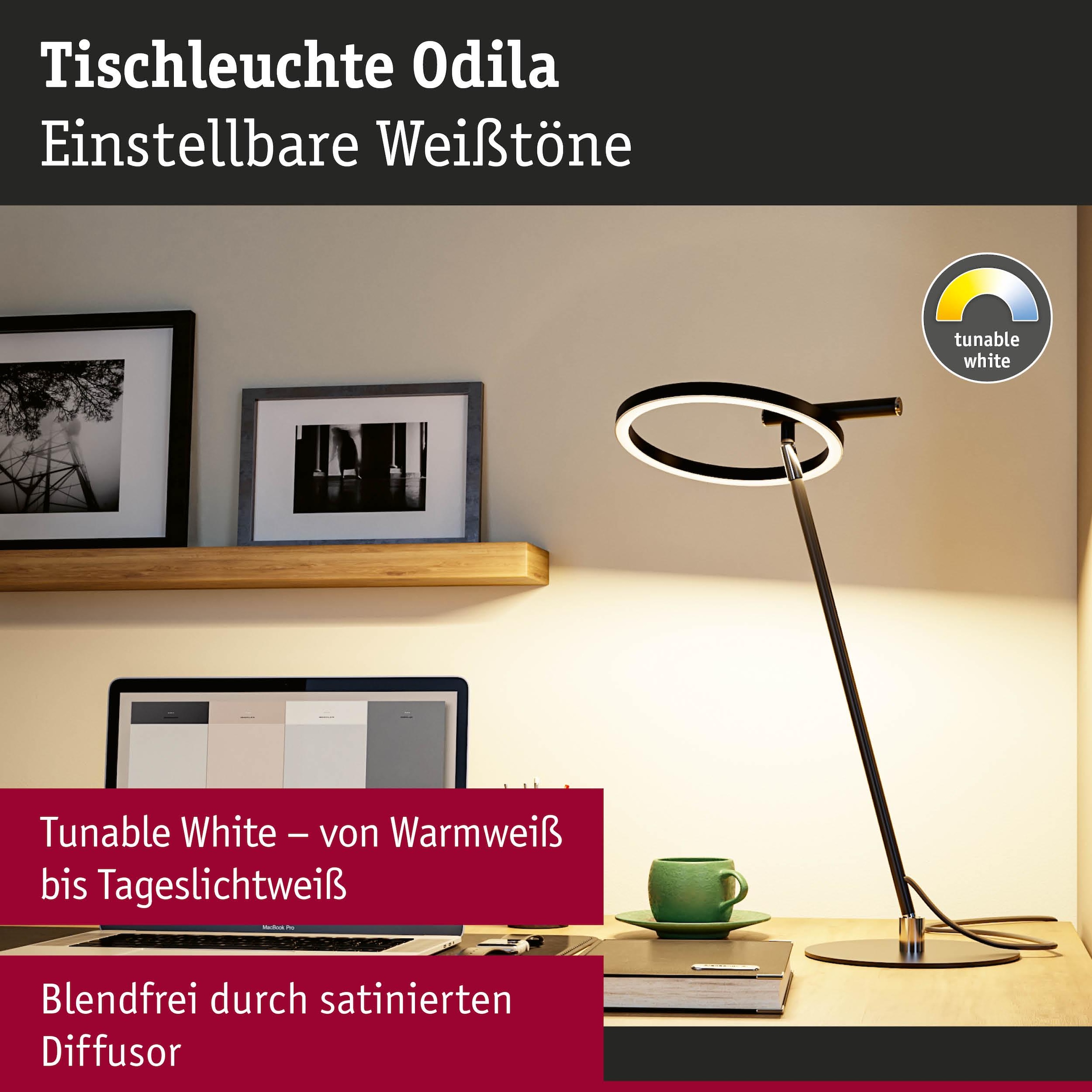 Paulmann LED Schreibtischlampe »Odila Tunable White 650lm 10,4W Schwarz matt, Chrom« LED-Modul 1 Stk. Tageslichtweiß Memoryfunktion