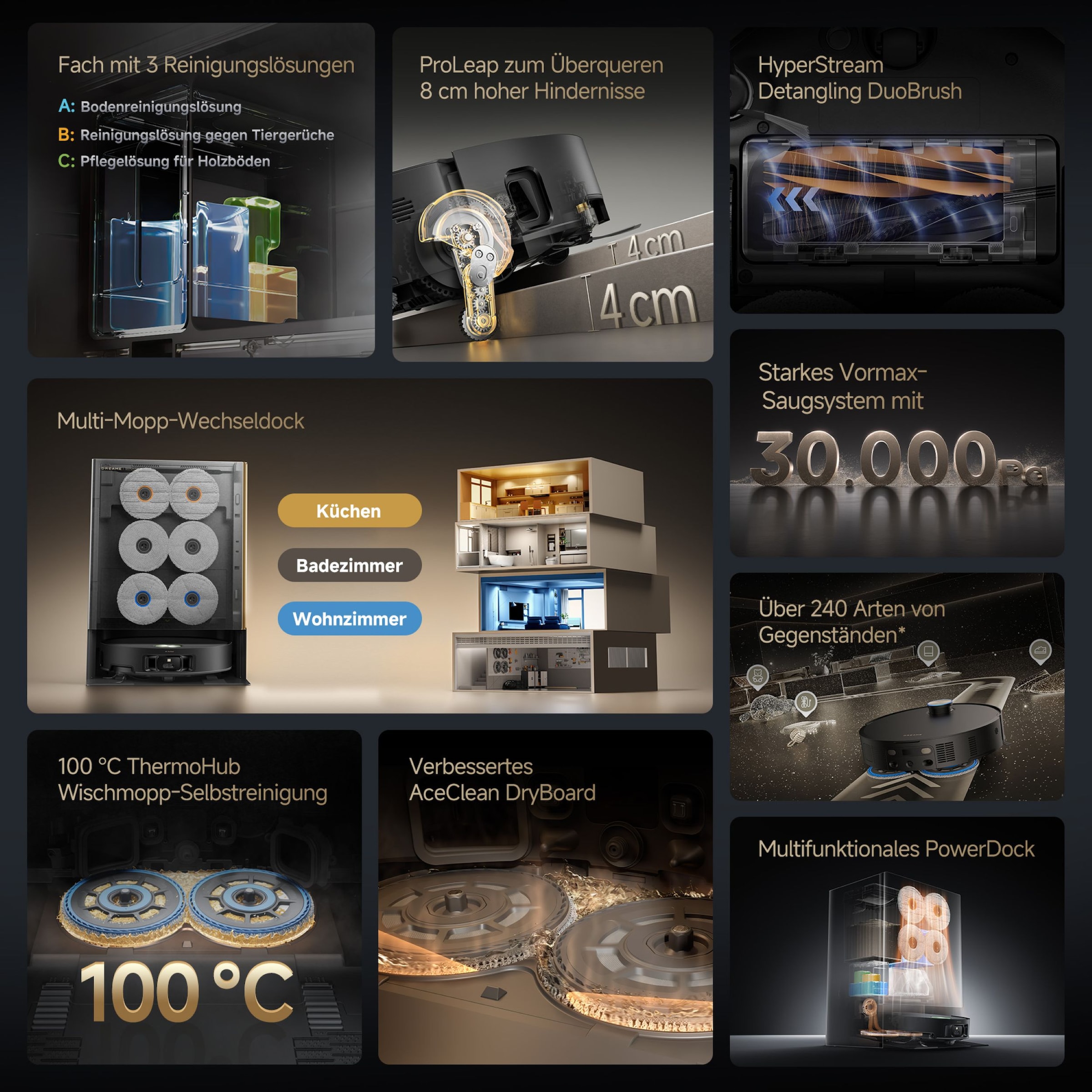 Dreame Nass-Trocken-Saugroboter »Matrix 10 Ultra« Mop-Wechsel, drei Reinigungsmittel, überwindet Hindernisse, 30.000 Pa