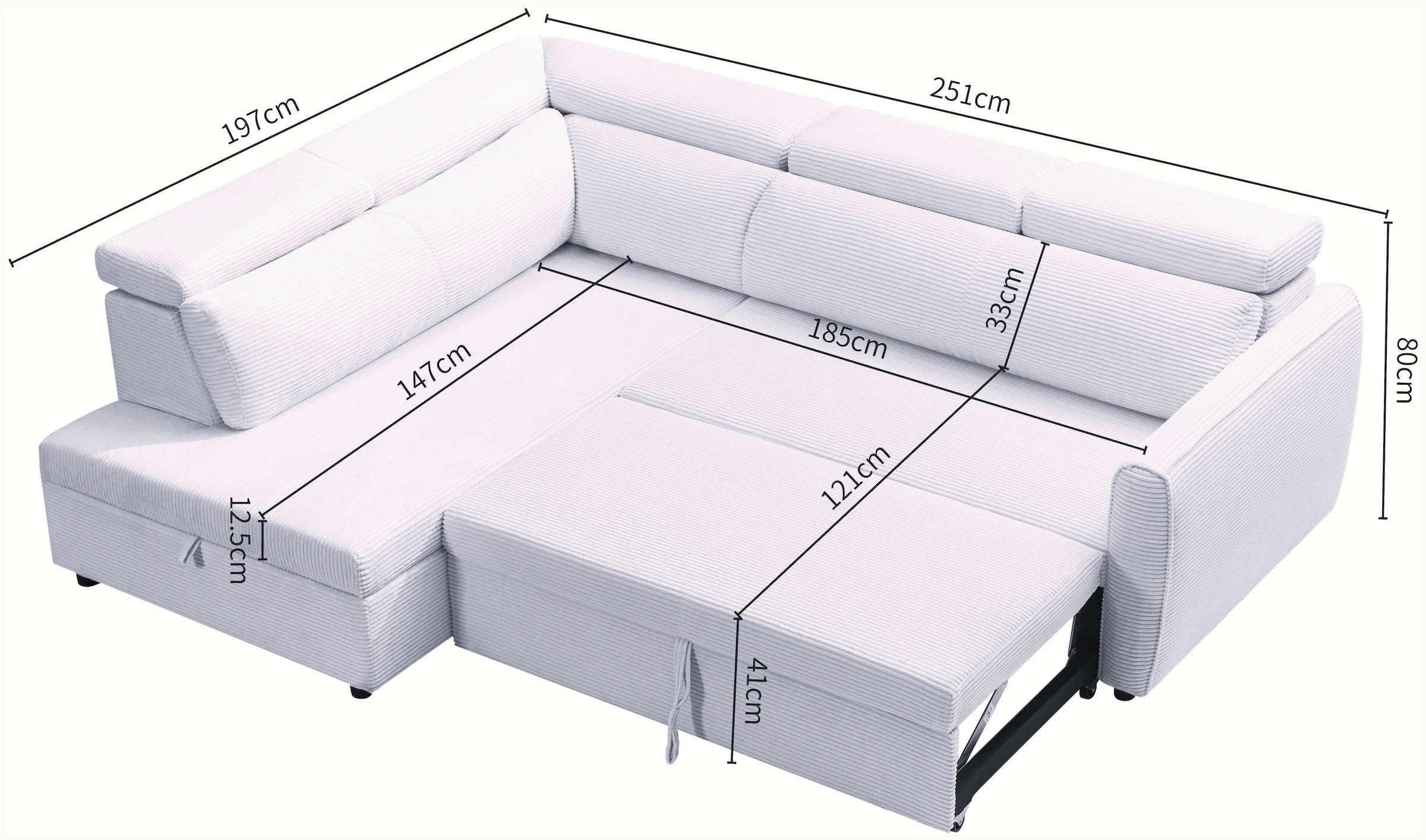 OTTO home Schlafsofa »KALLEA, Ecksofa, L-Form (251cm), Cord u. Webstoff« mit Bettfunktion & Bettkasten, verstellbare Kopfstützen